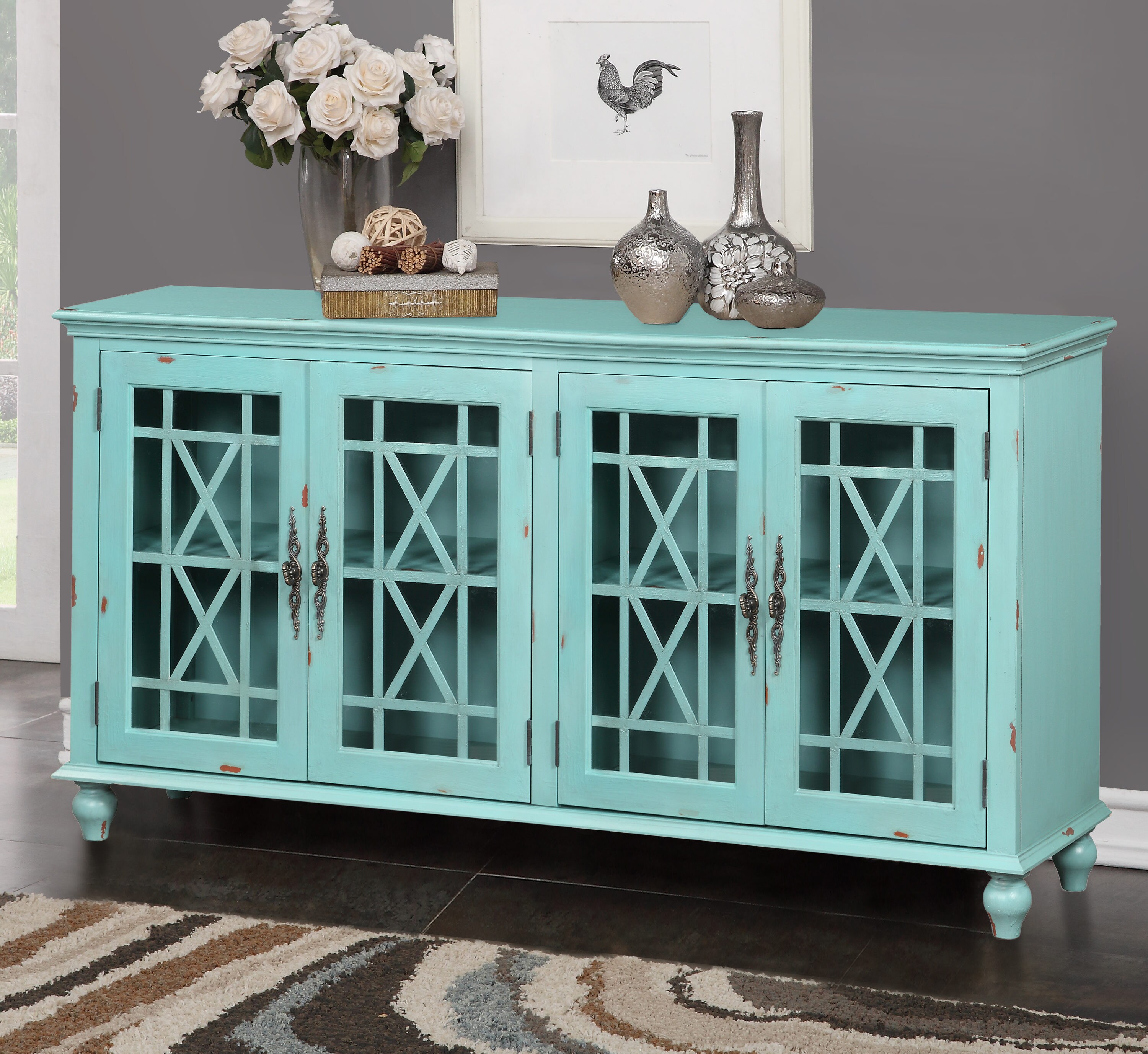OSHOME Storage Accents Country Weathered Turquoise Console Table at ...