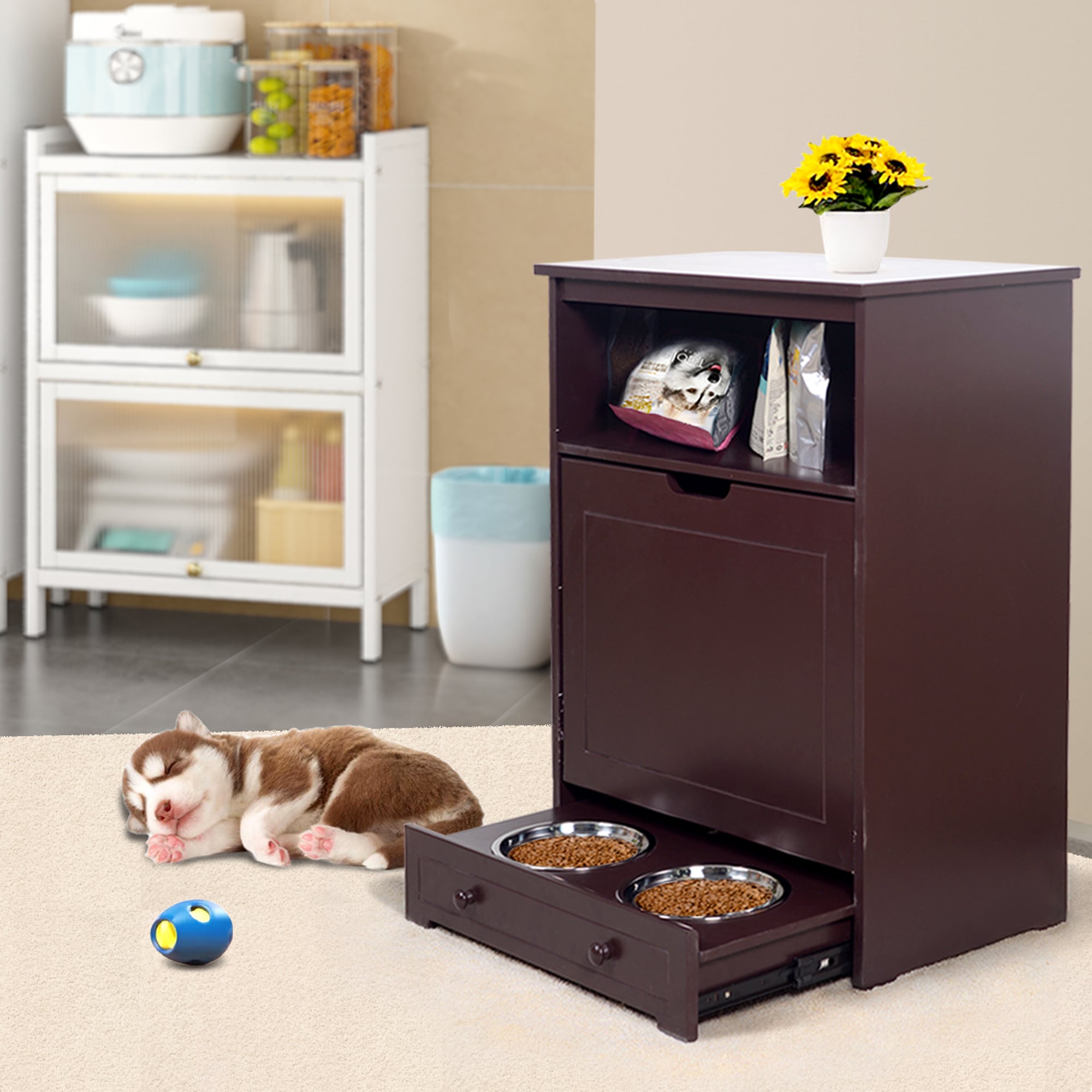 Pet Feeder Station with Stainless Steel Bowl - Costway