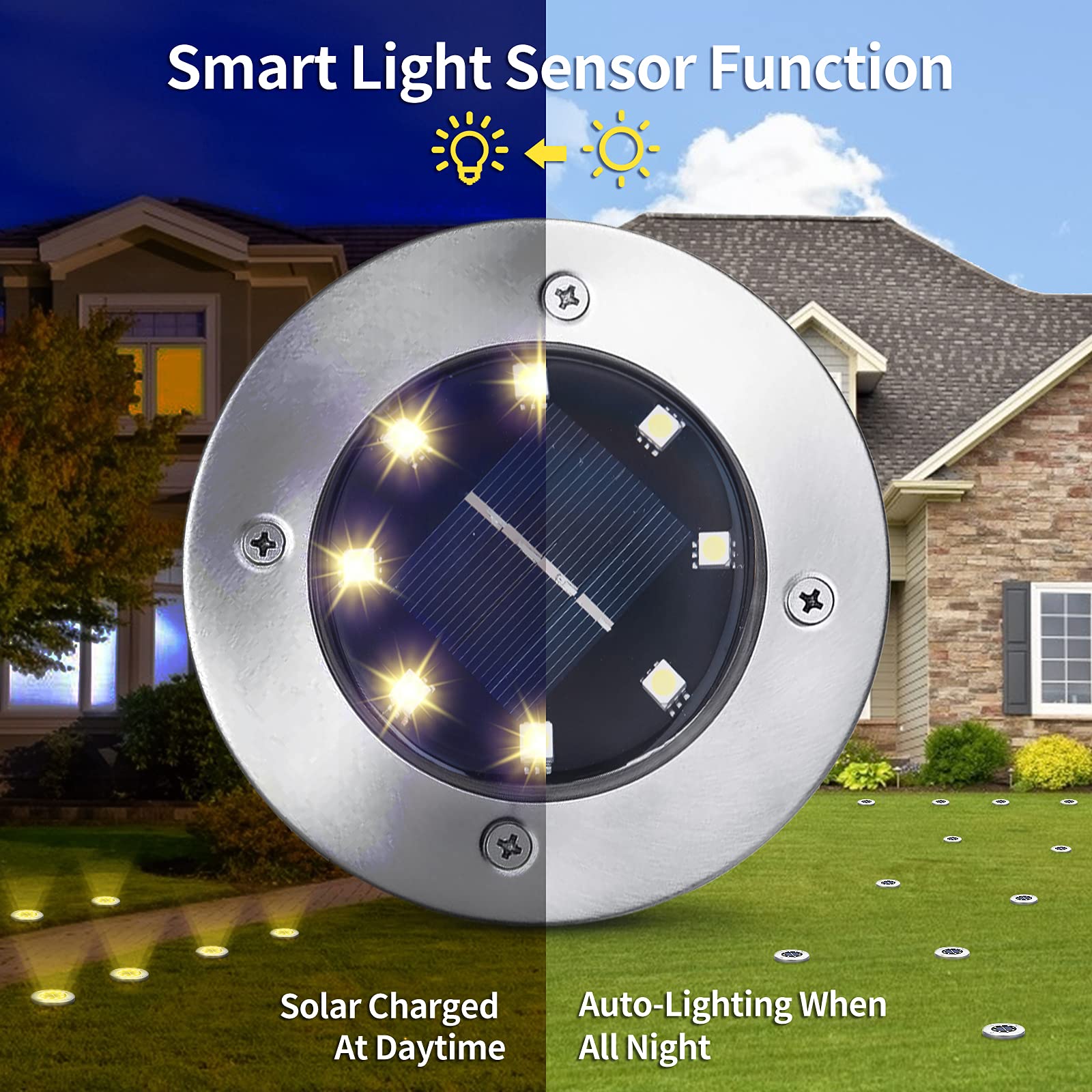 Vrbgify Solar Ground Lights 12 Pack 8 LED Waterproof Outdoor Disk ...