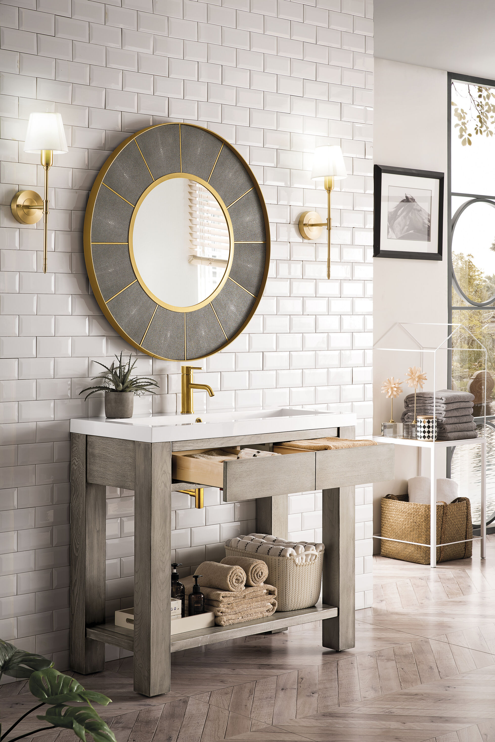 Platinum Ash 39" Freestanding Single Vanity with Mineral Composite Top