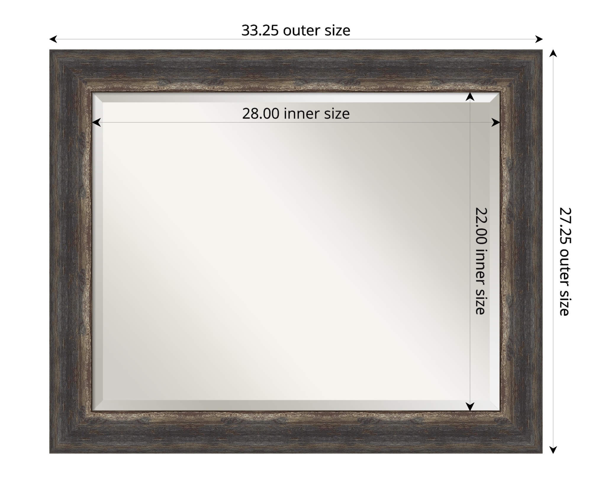 33" x 27" Bark Rustic Char Framed Wall Mirror Brown - Amanti Art