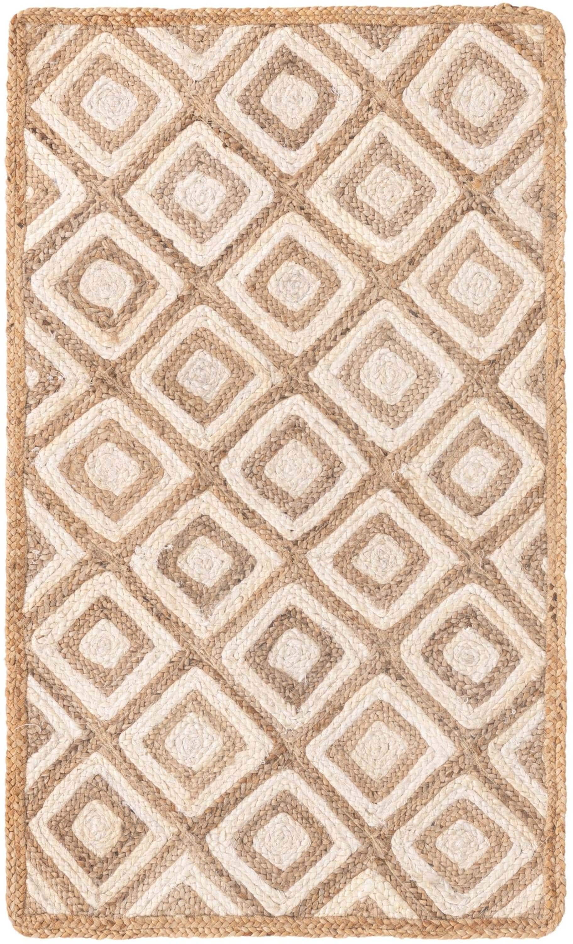 Handmade Braided Jute Geometric 3'x5' Area Rug in Natural Brown