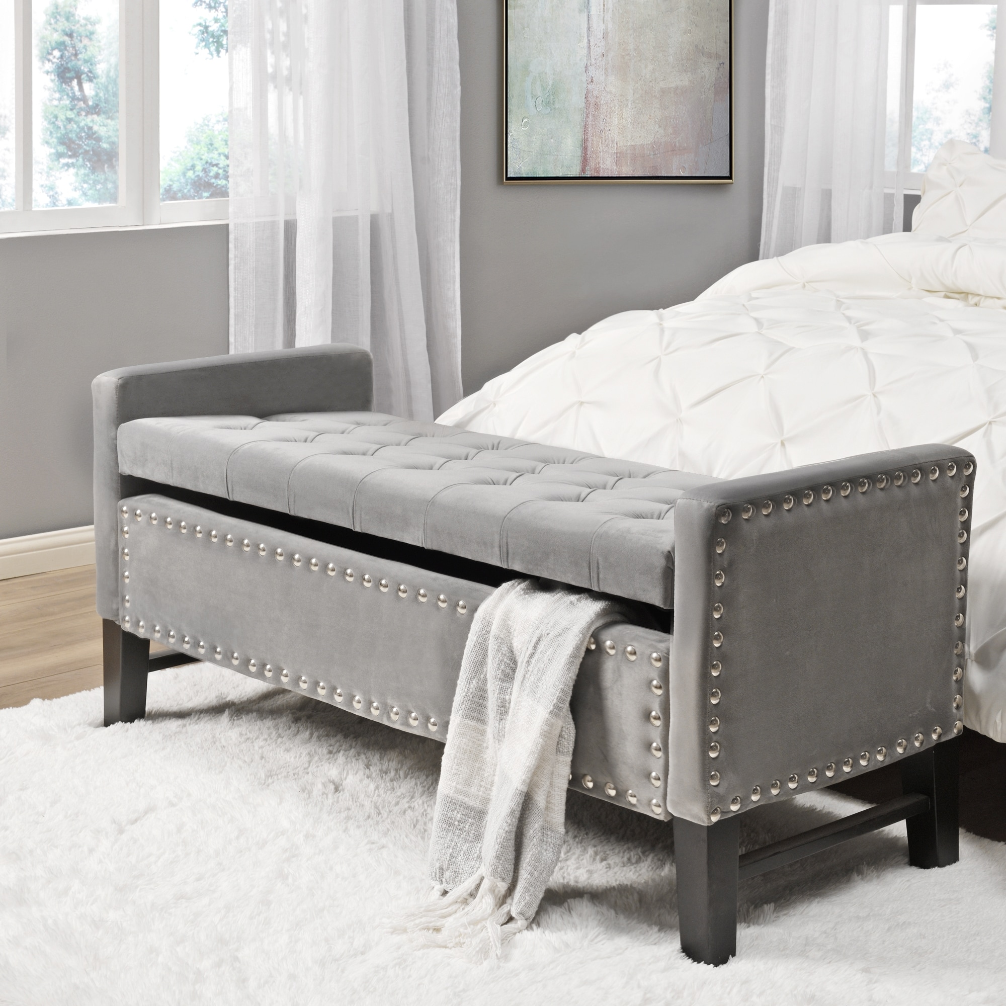 in Light Grey 50-in Storage Modern 22.05-in department with at Home Emmaline Benches x Storage Bench the Inspired