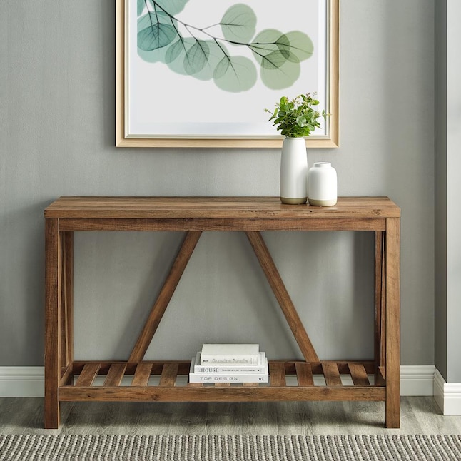 Walker Edison Rustic Oak Console Table, What Size Mirror For 60 Inch Console Table