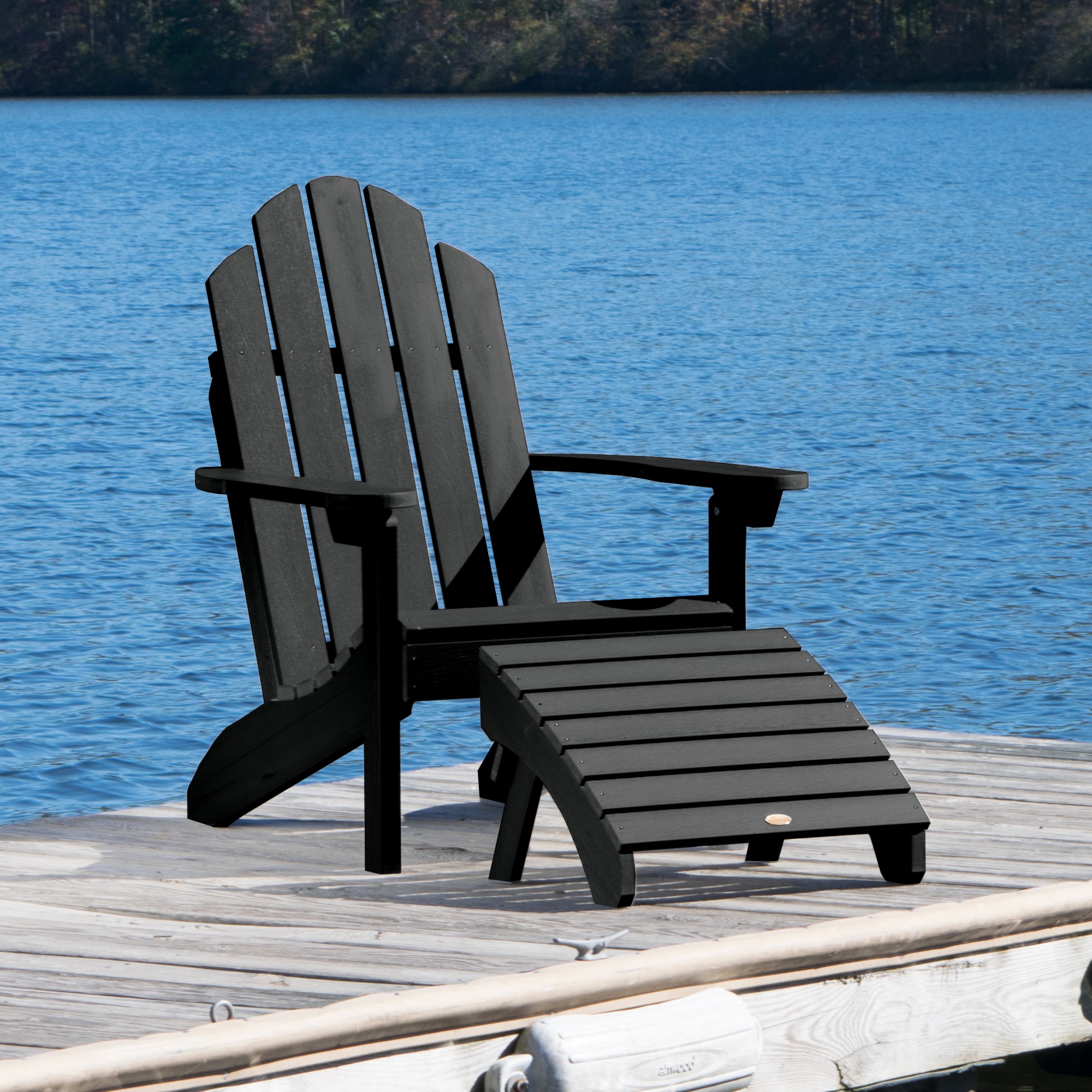Eco-Friendly Classic Westport Adirondack Chair with Ottoman in Black