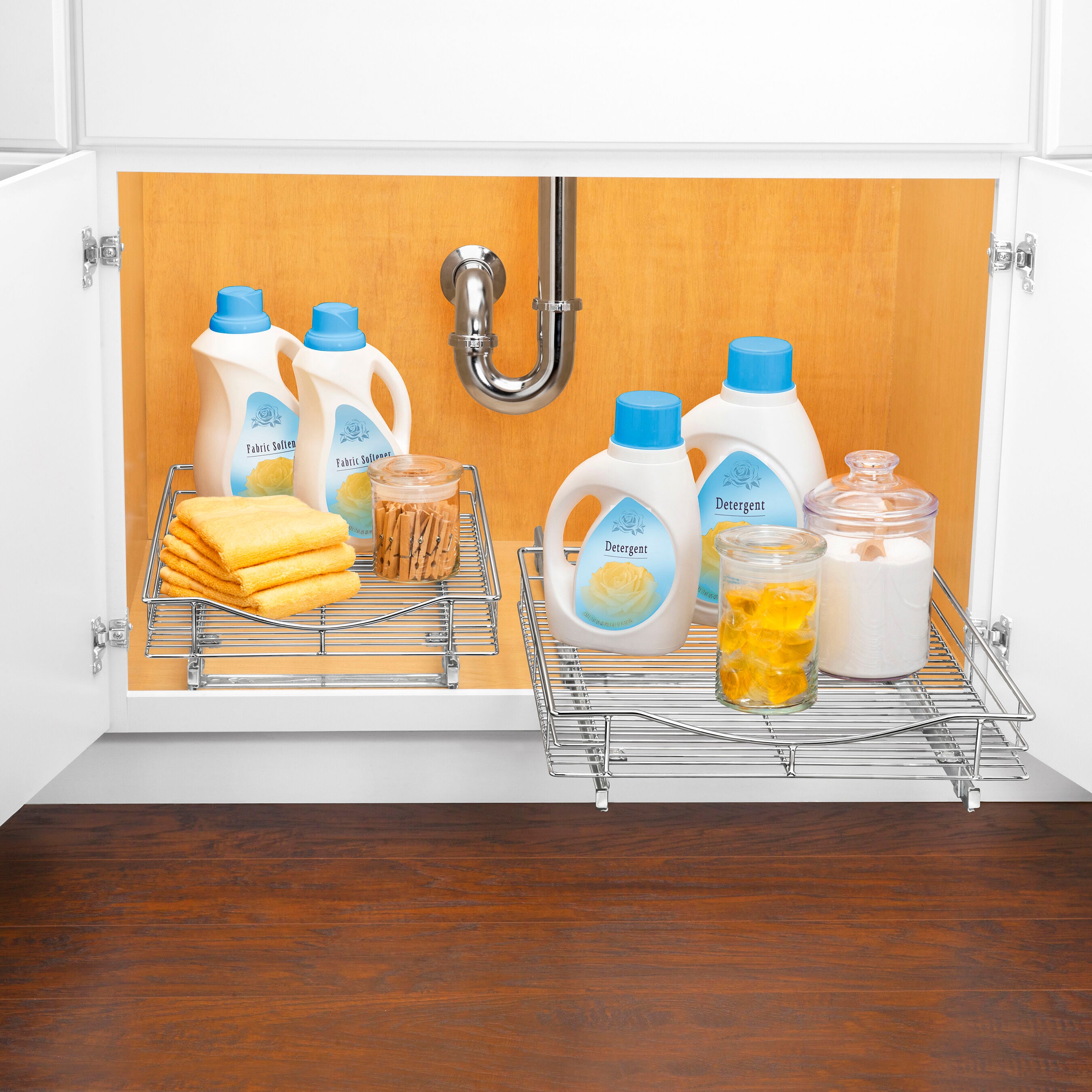 Under Sink Organizer, 2-Tier Pull Out Cabinet Organizer Under Kitchen Sink  Organizer, Solid Wood Edge Beautiful-Use for Bathroom Laundry Kitchen