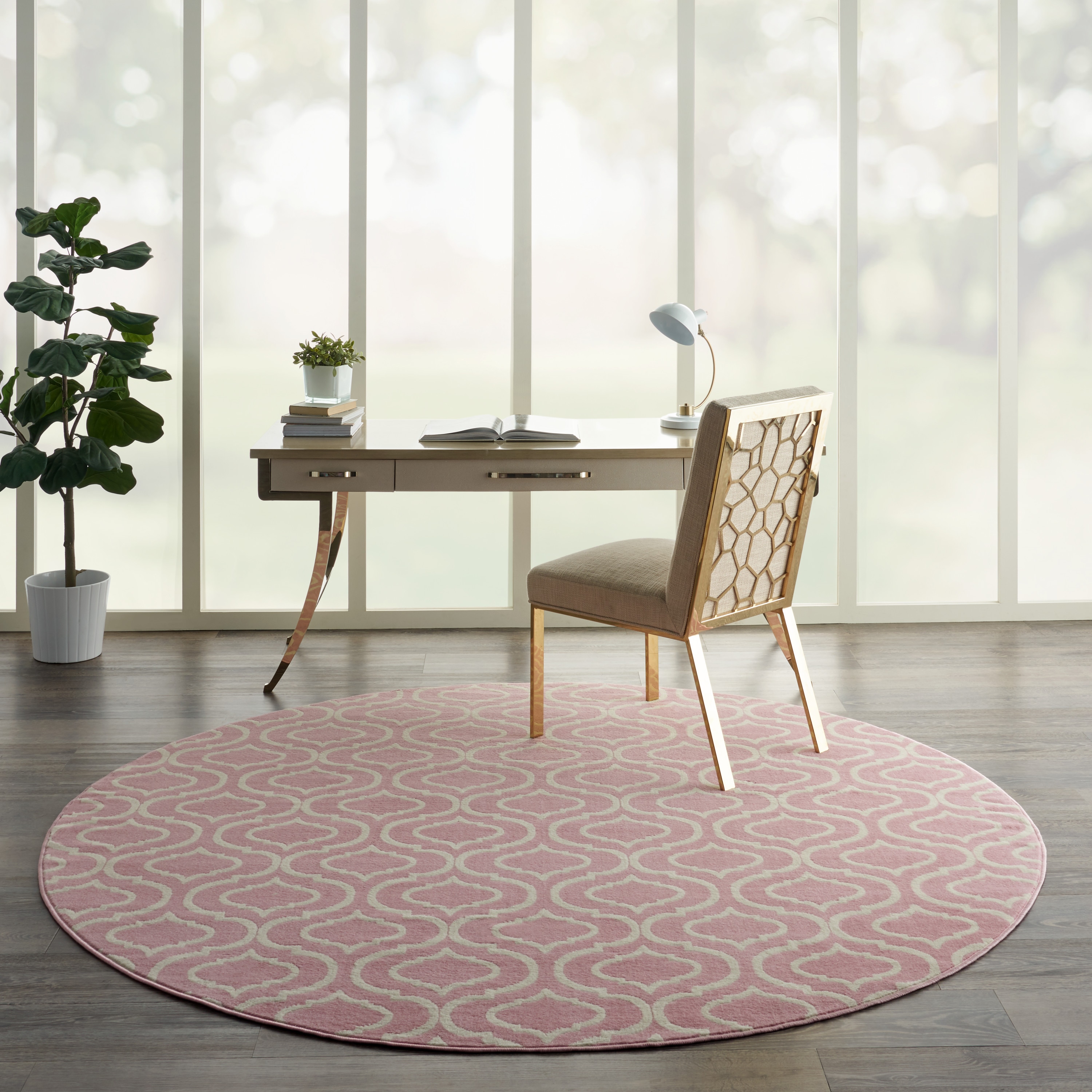 Nourison 99446326485 Jubilant 8 x 8 (ft) Loomed Polypropylene Pink Round Indoor Abstract Area rug