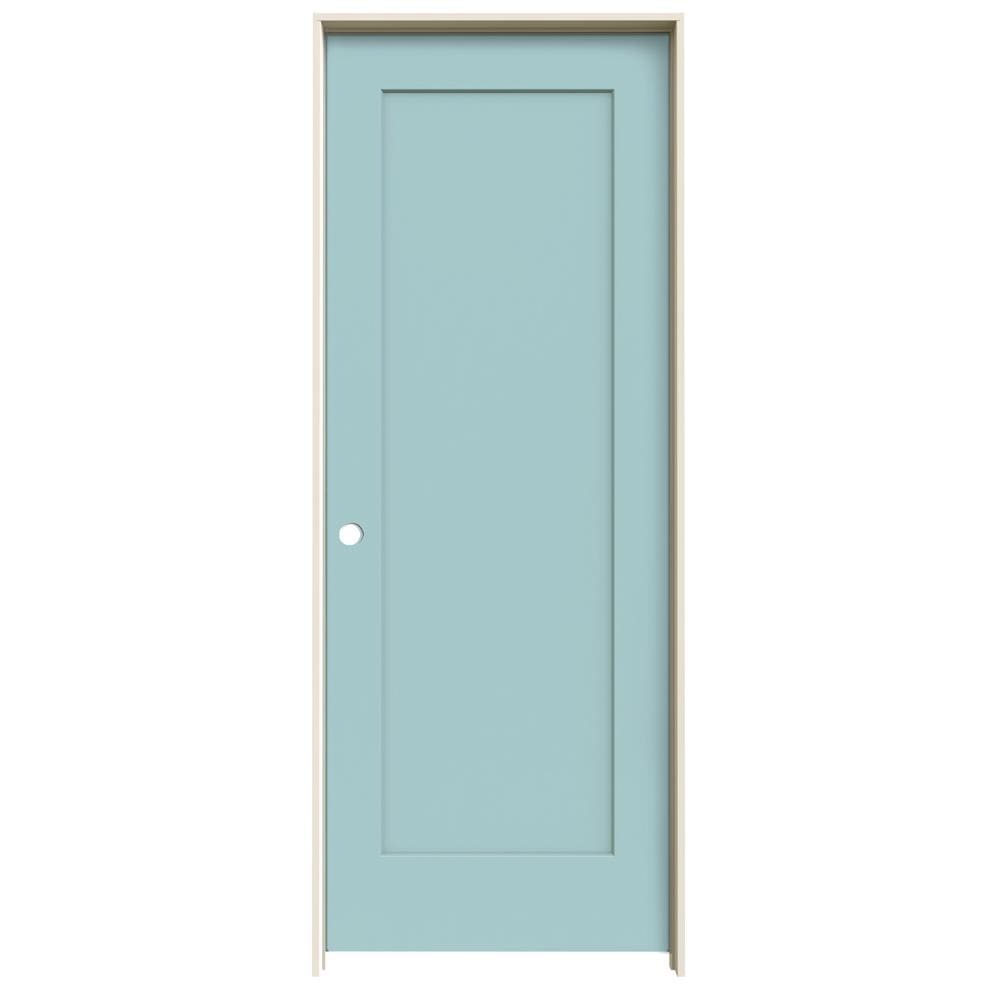 JELD-WEN LOWOLJW191200161 32-in x 80-in Caribbean Blue Hollow Core 1-panel Square Right Hand Smooth Prefinished Molded Composite Flat Jamb Single Prehung Interior Door