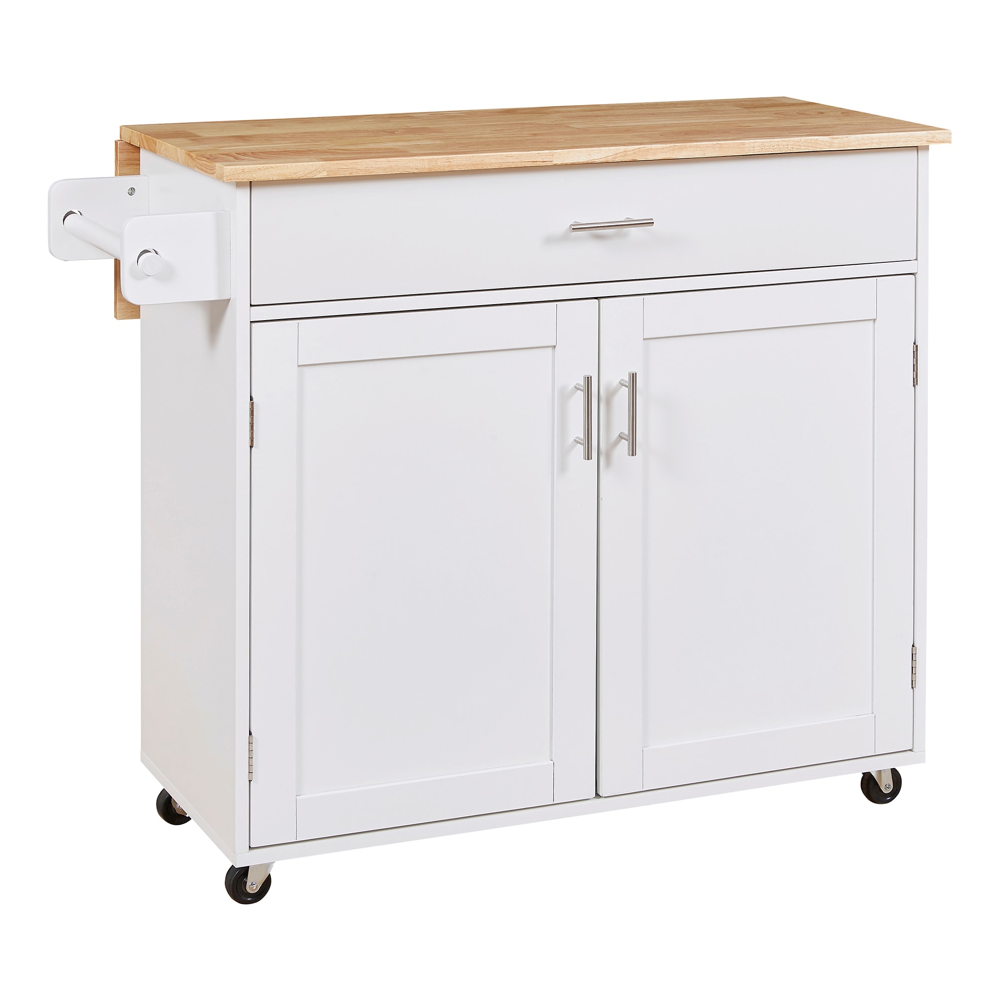 SINOFURN SYA020367BL White MDF Base with Wood Wood Top Rolling Kitchen Island ( 25.7-in x 39-in x 34-in )