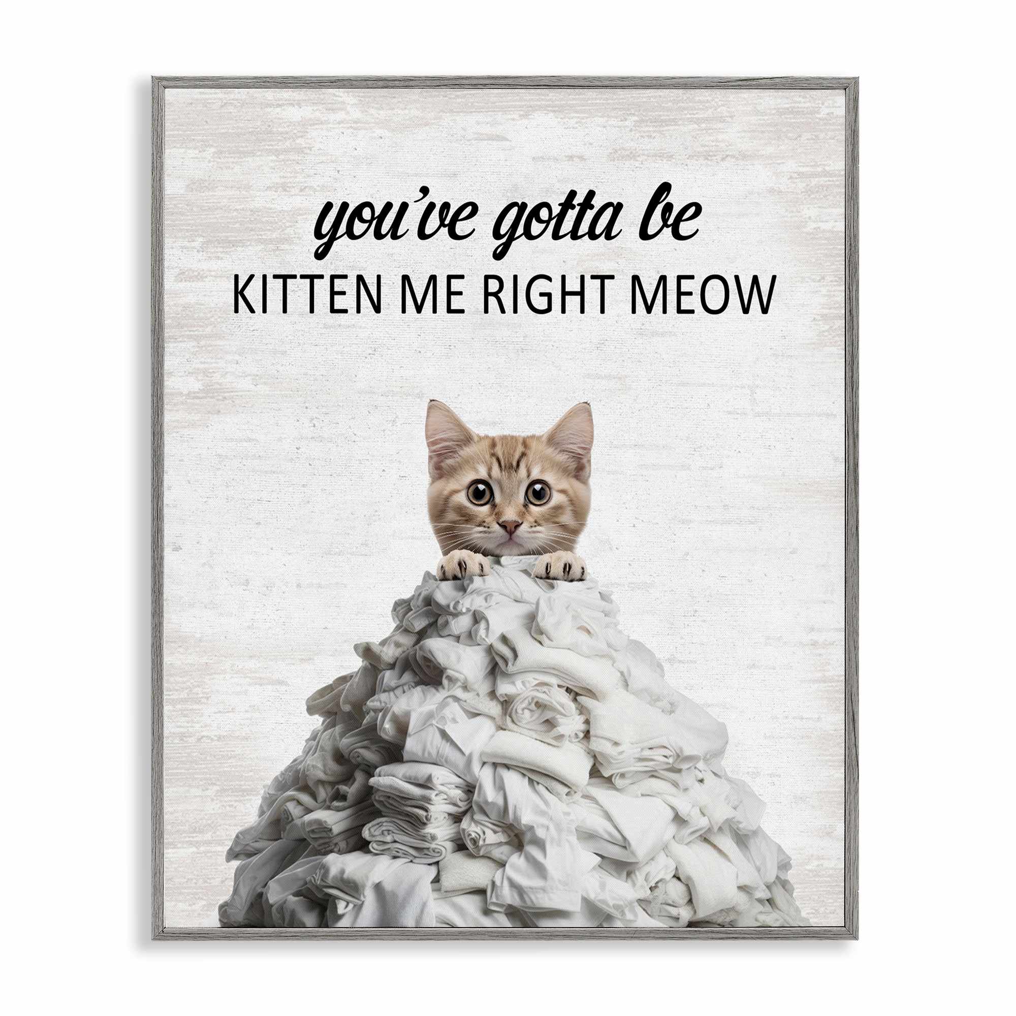 Stupell Industries BS-881-GFF-16X20 Kitten and Laundry Pile Gray Framed Giclee Art By Lettered and Lined 16 x 20