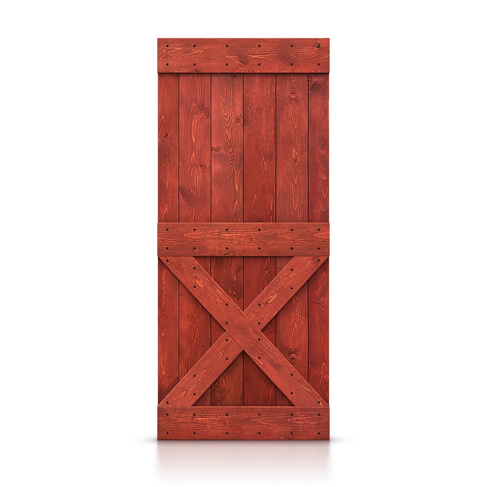 CALHOME DOOR-DIY-011-36H 36-in x 84-in Cherry red X-frame Pine Wood Solid core Single Barn Door (Hardware Not Included)