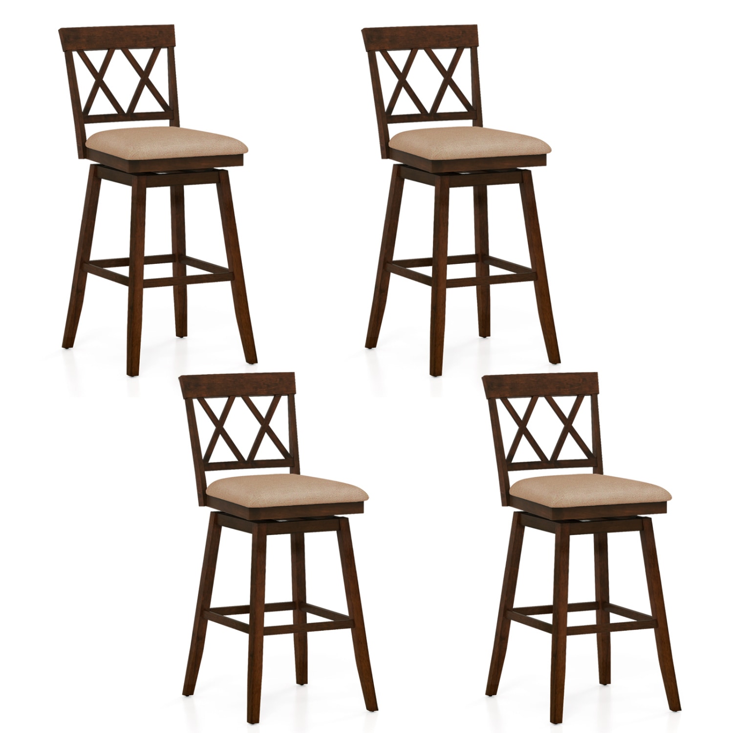 Slickblue - Set of 4 Bar Stool with Upholstered Swivel Seat Ergonomic Backrest and Footrest for K...