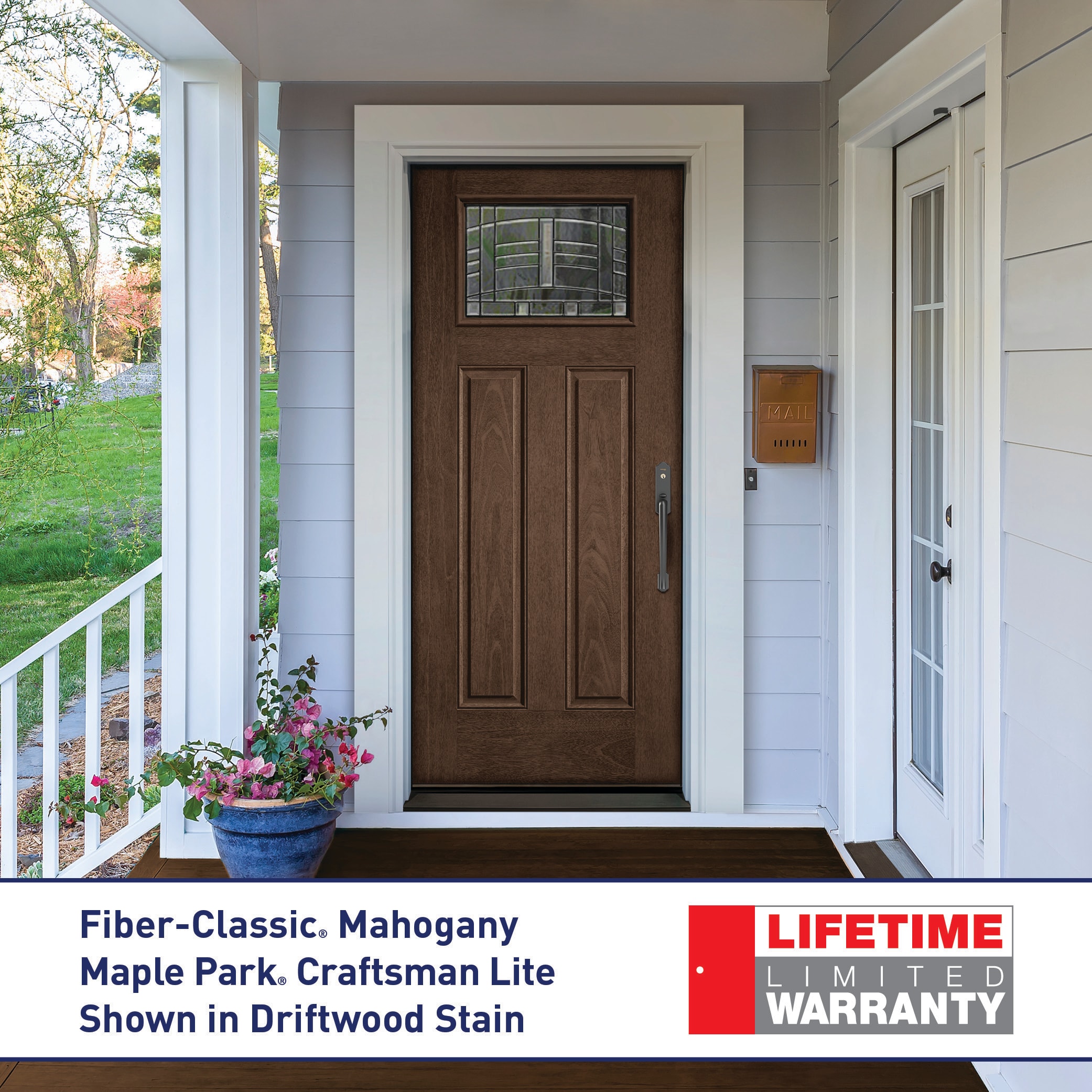 Therma Tru Fiberglass 1/4 Lite Right-Hand Outswing Driftwood Stained ...