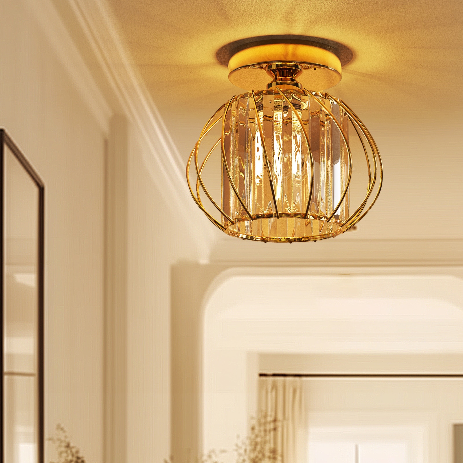 YANSUN L-CL012G 1 -Light 7.1-in Matte Gold Semi Flush Mount Light