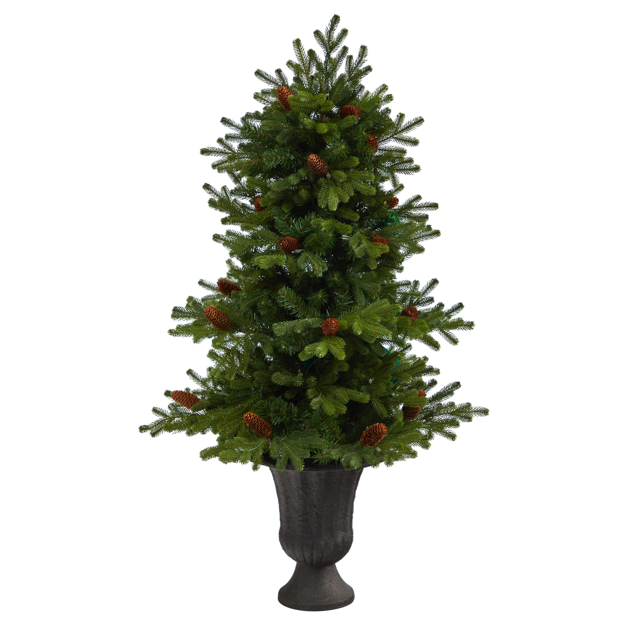 5' Yukon Mountain Fir Artificial Christmas Tree with 100 Clear Lights, Pine  Cones and 386 Bendable Branches in Gray Planter