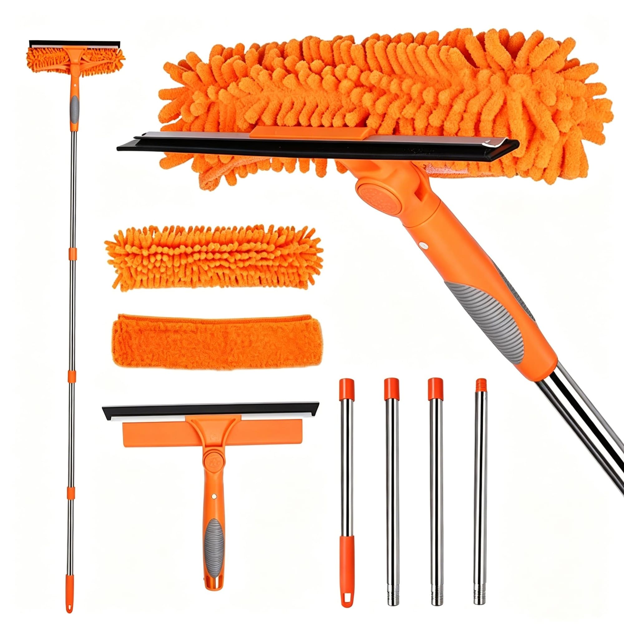 Ahfiwaso  Window Squeegee Cleaner Kit with Rotatable Head and Adjustable Extension Pole for Indoor Outdoor Window and Car Glass Cleaning