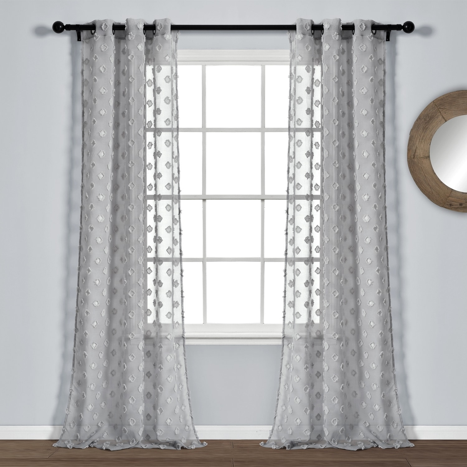 Lush Decor 16T004786 84-Inches Gray Sheer Grommet Curtain panel pair