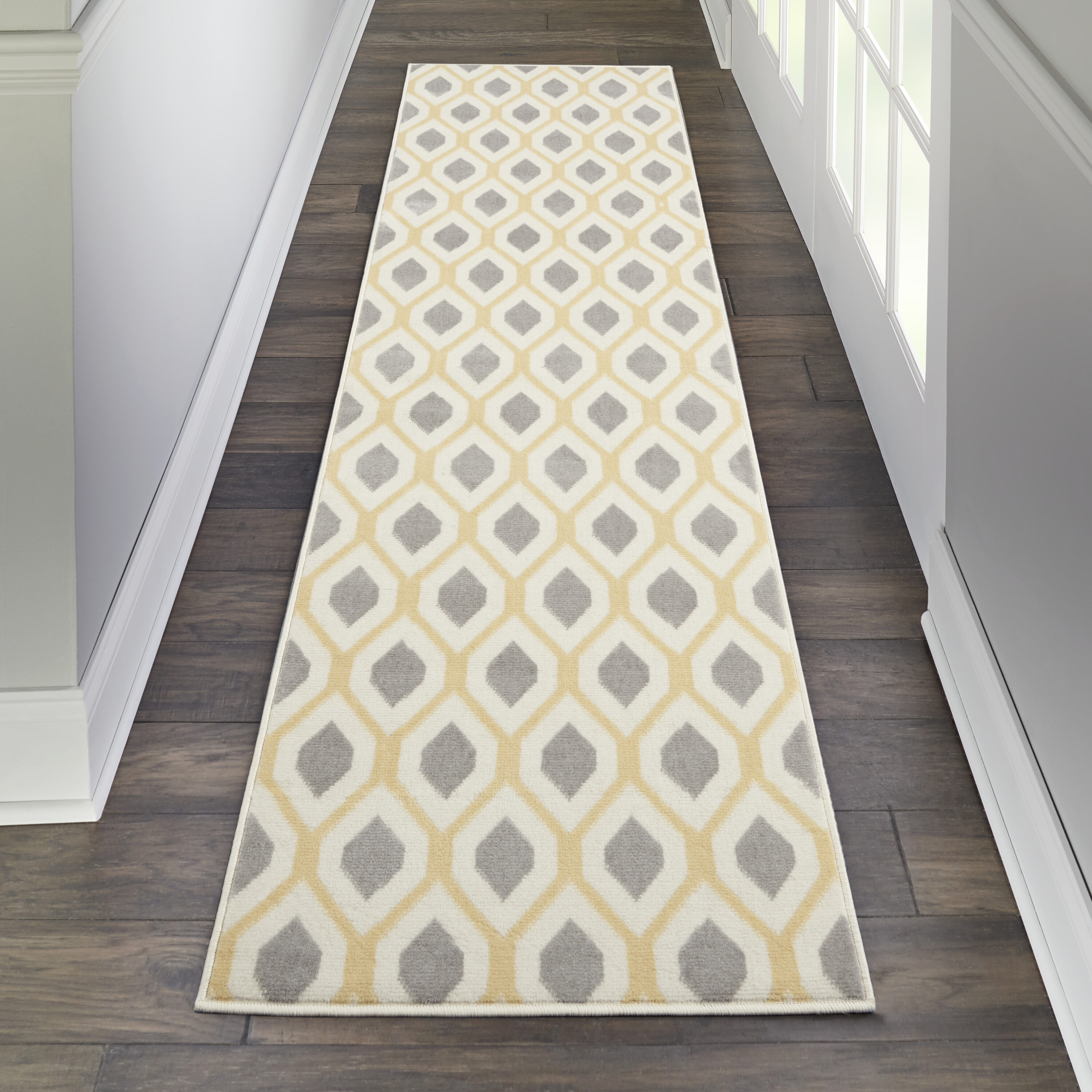 Nourison 99446412119 Grafix 2 x 8 (ft) Loomed Polypropylene White Irregular Indoor Geometric Bohemian/Eclectic Area rug