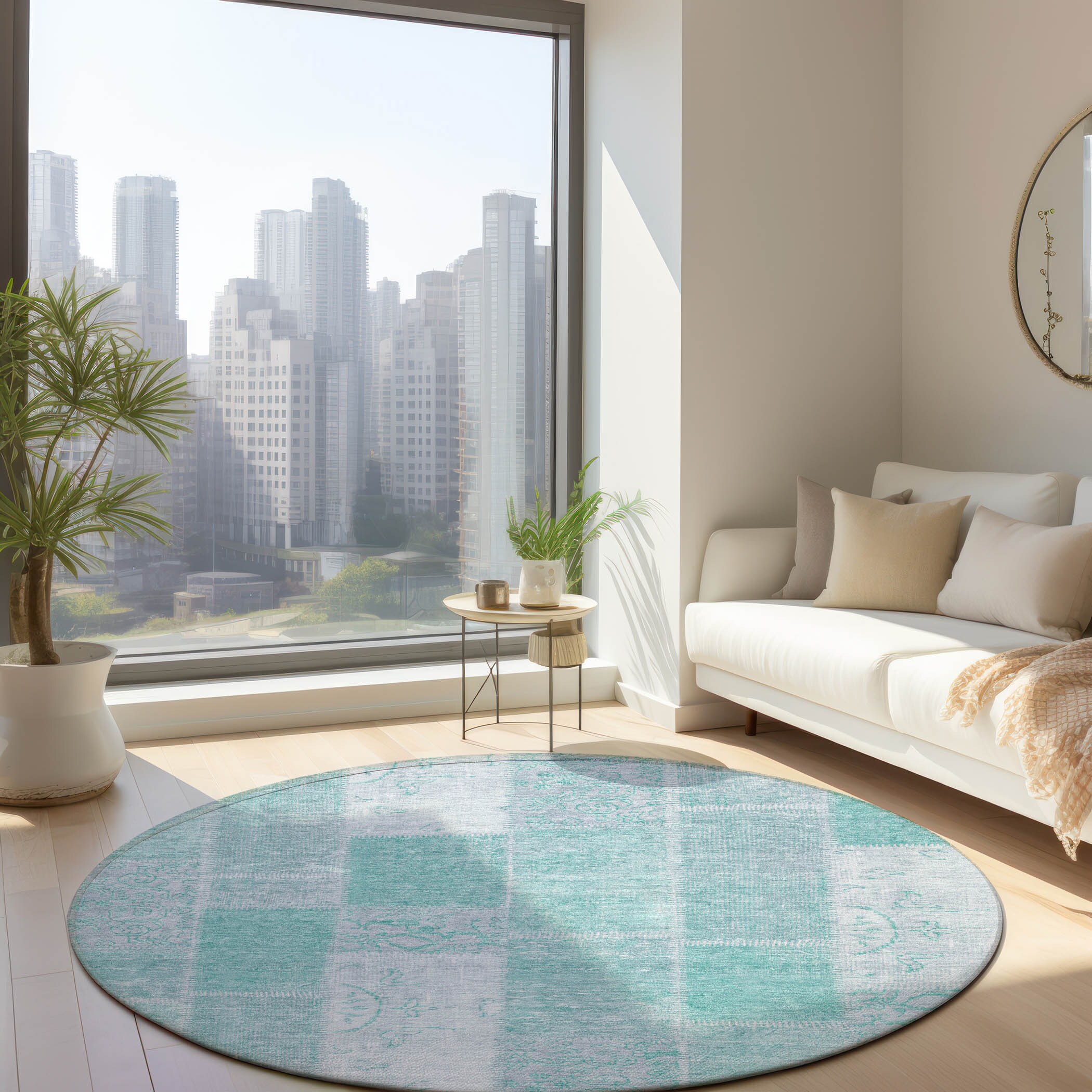 Addison Rugs ACN631AQ8RO Chantille ACN631AQ 8 x 8 (ft) Polyester Aqua Round Indoor/Outdoor Geometric Machine washable Area rug
