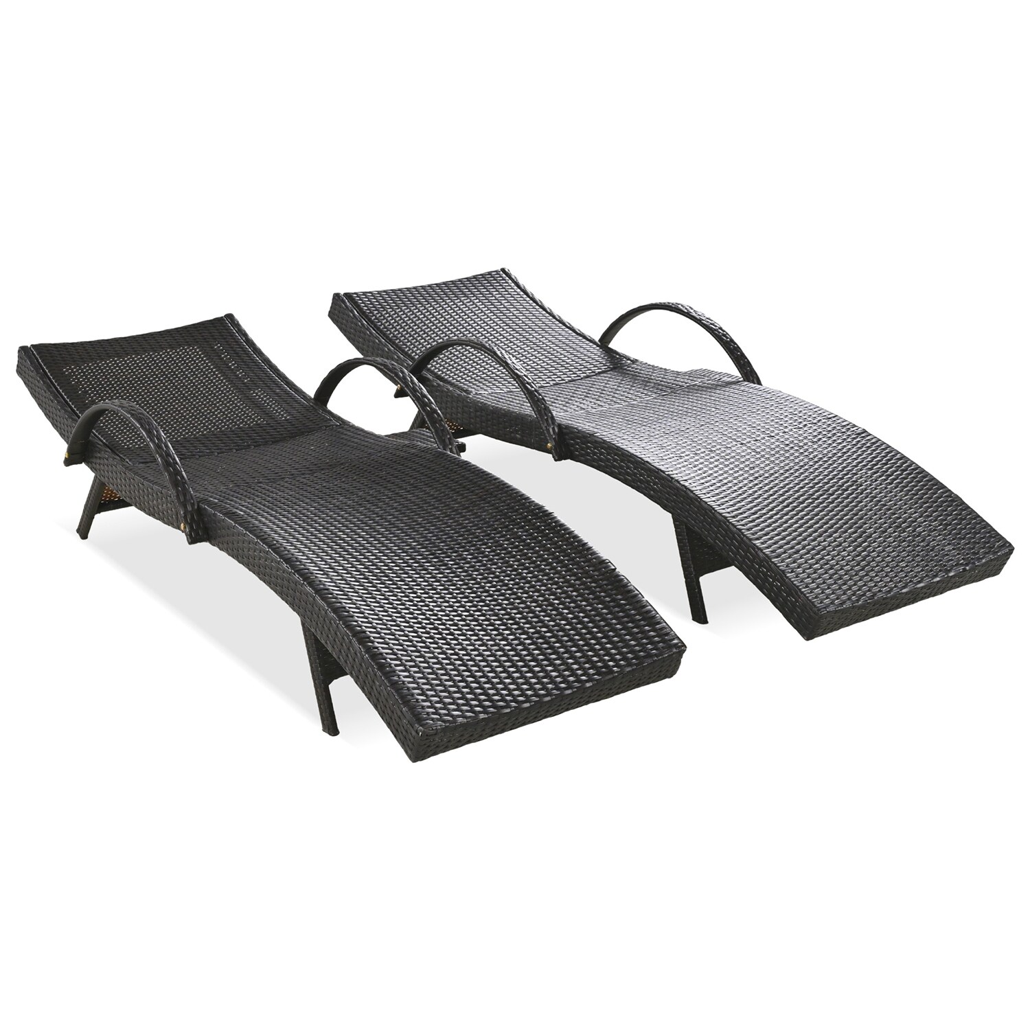 SINOFURN SYB260041BN Set of 2 Wicker Dark Brown Wicker Frame Stationary Chaise Lounge Chair with Solid Seat