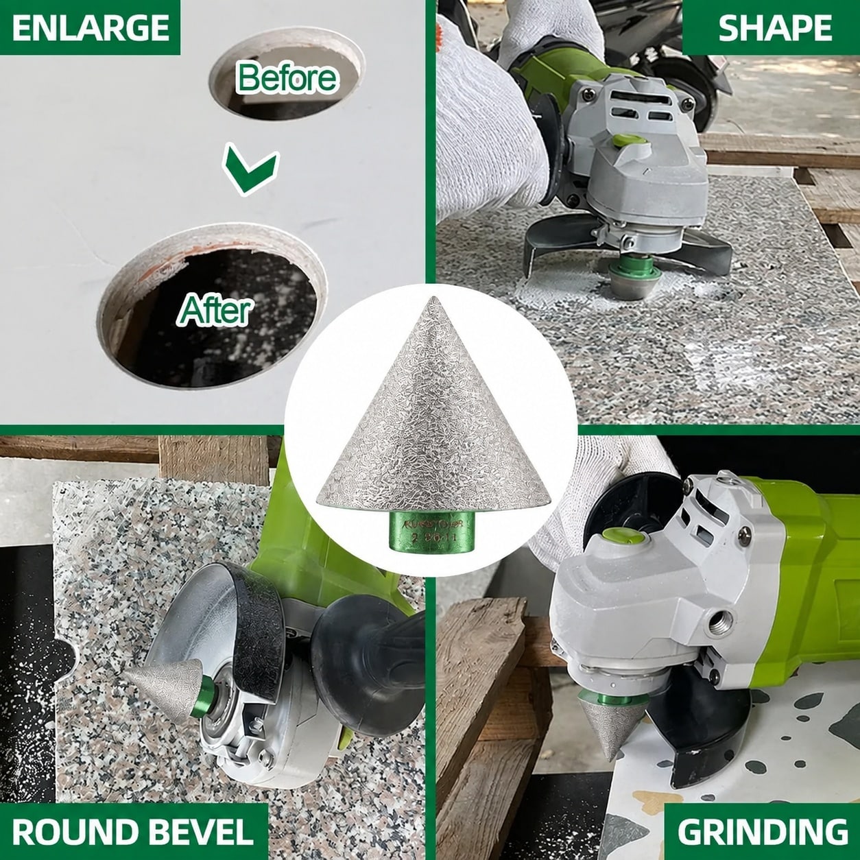 SenQWFa Diamond Cone Tile Bit 2 in x 5/8-11 Thread Angle Grinder ...