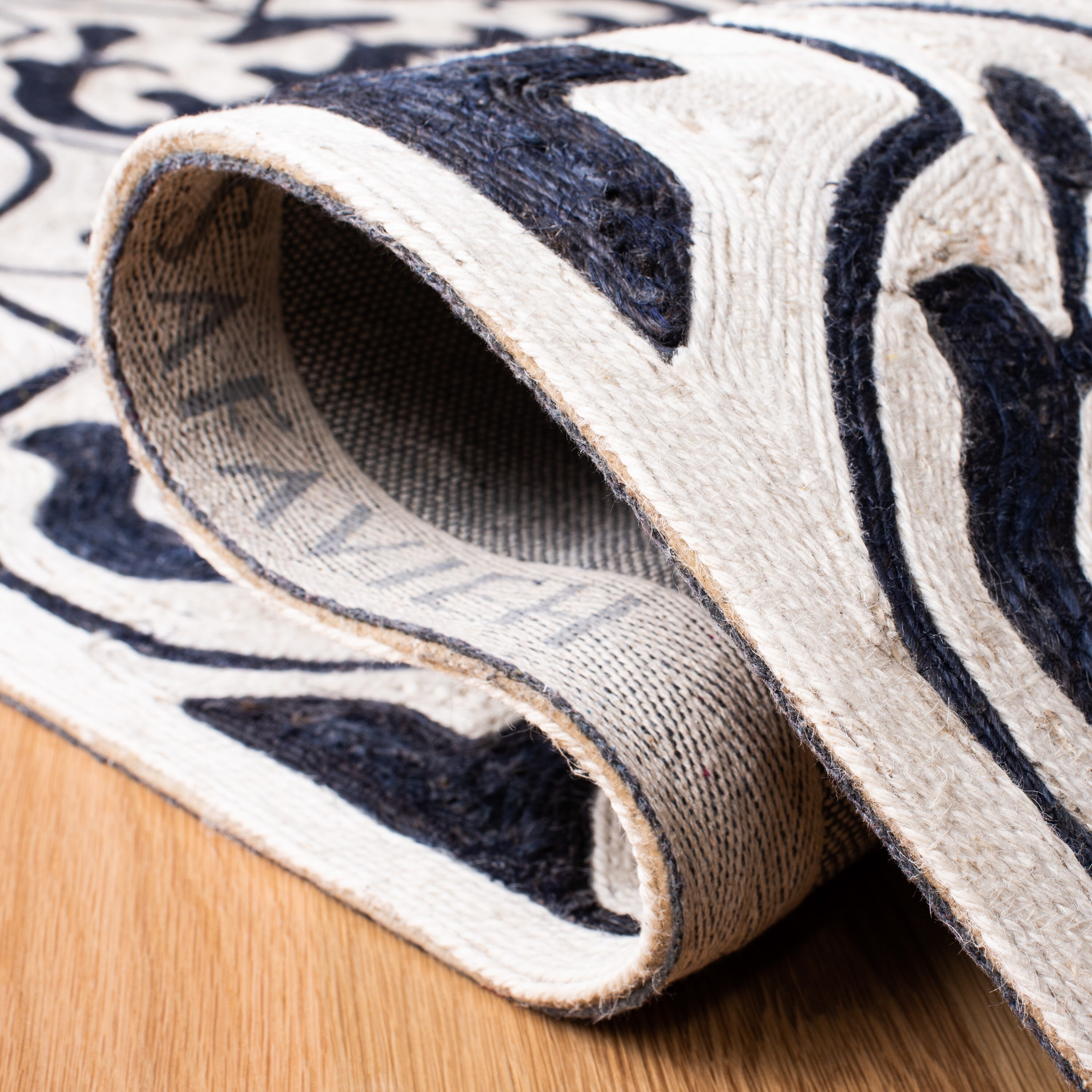 Ivory and Navy Hand-Tufted Wool Geometric Area Rug 6' x 9'