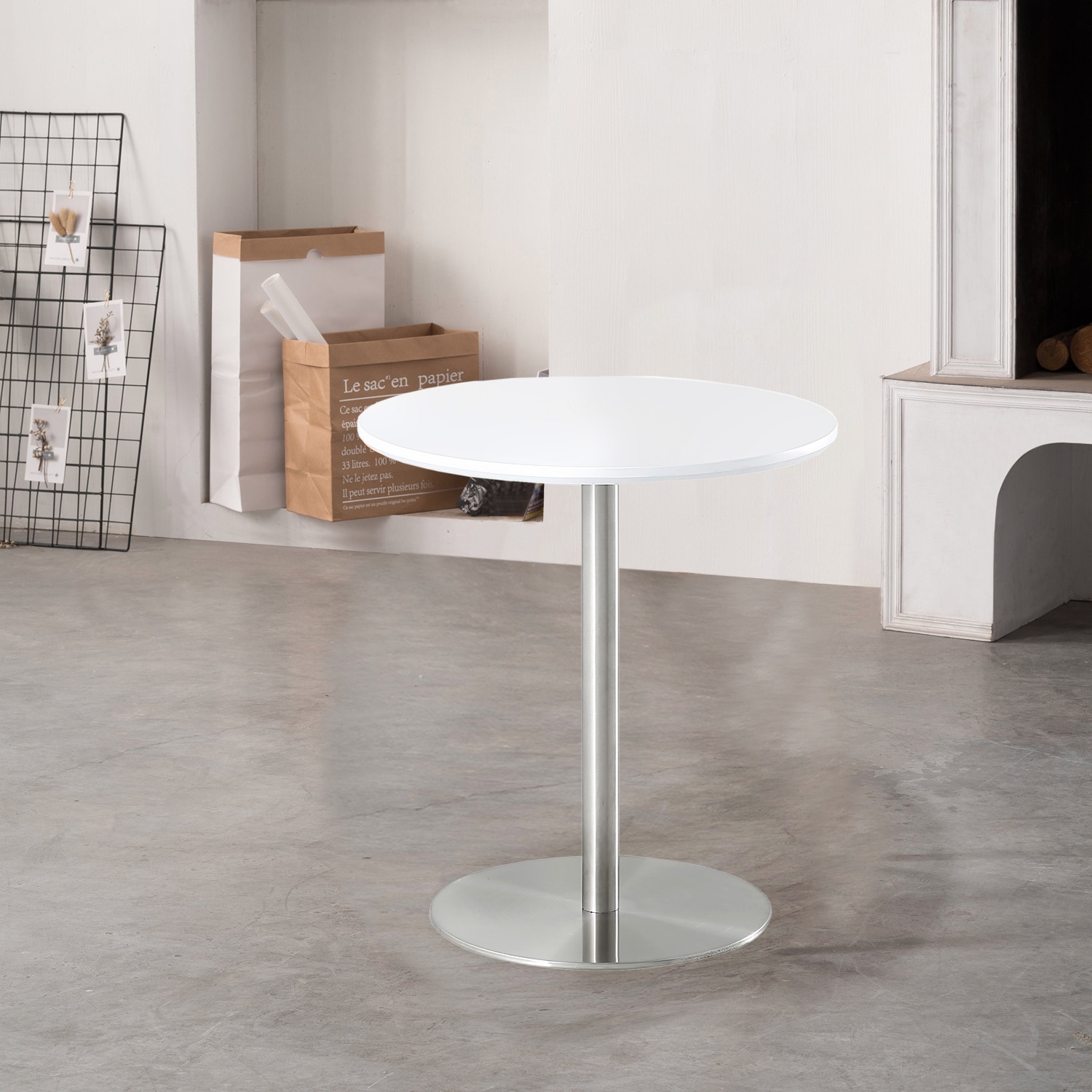 CASAINC WF-ET-493D 22-in W x 22-in H White Stone Round Modern End Table Assembly Required