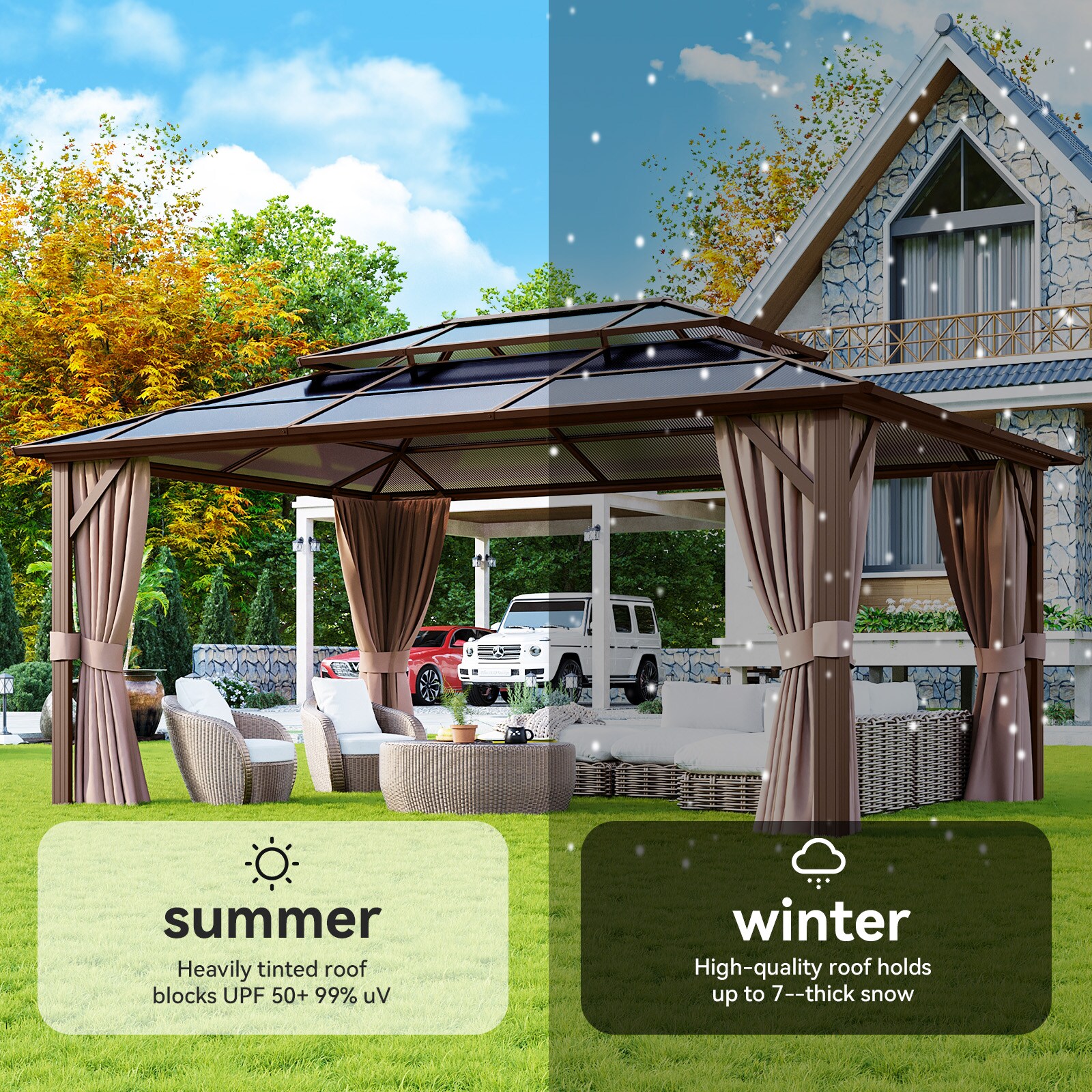12' x 16' Beige and Black Aluminum Hardtop Gazebo