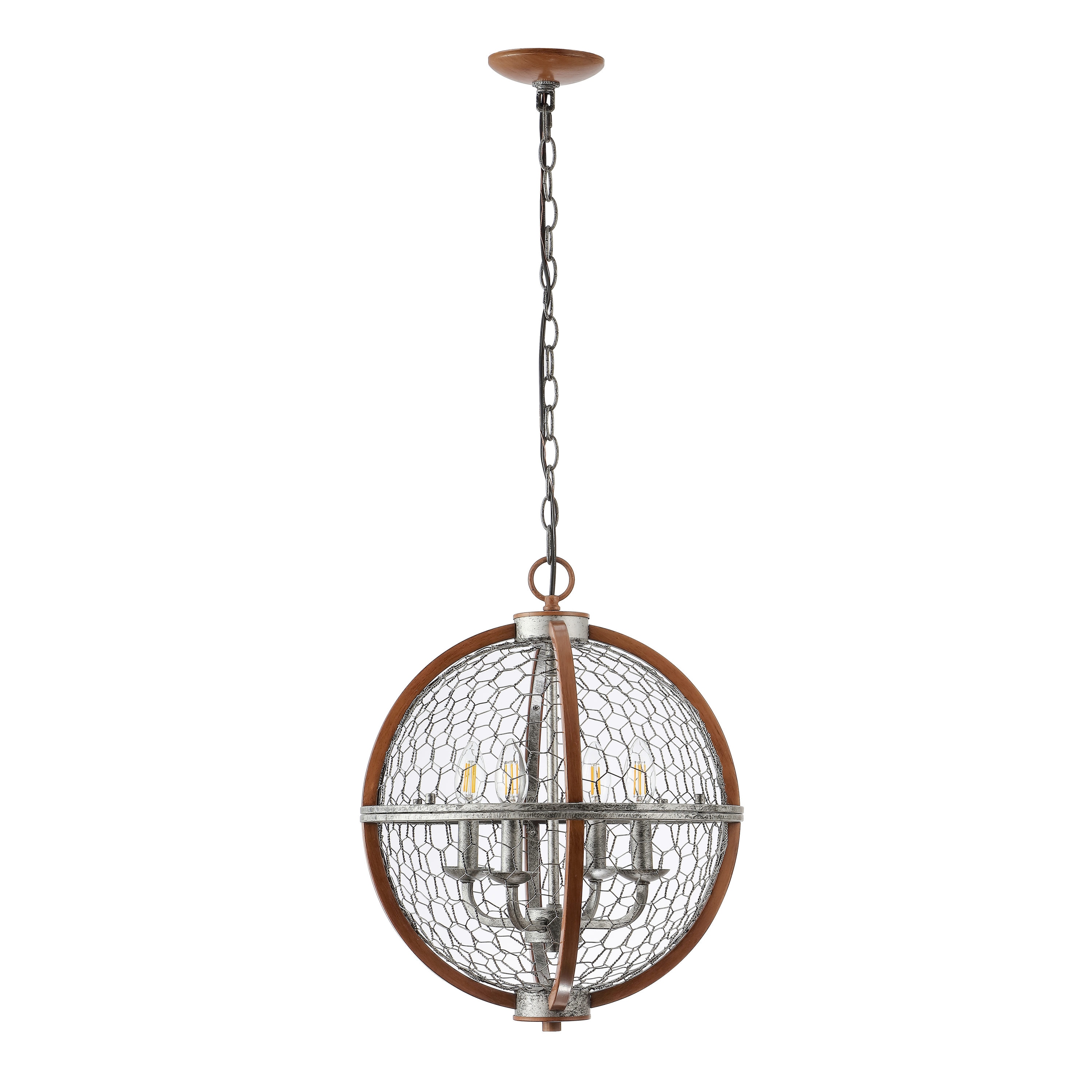 Rustic Silver and Brown Round LED Pendant Light