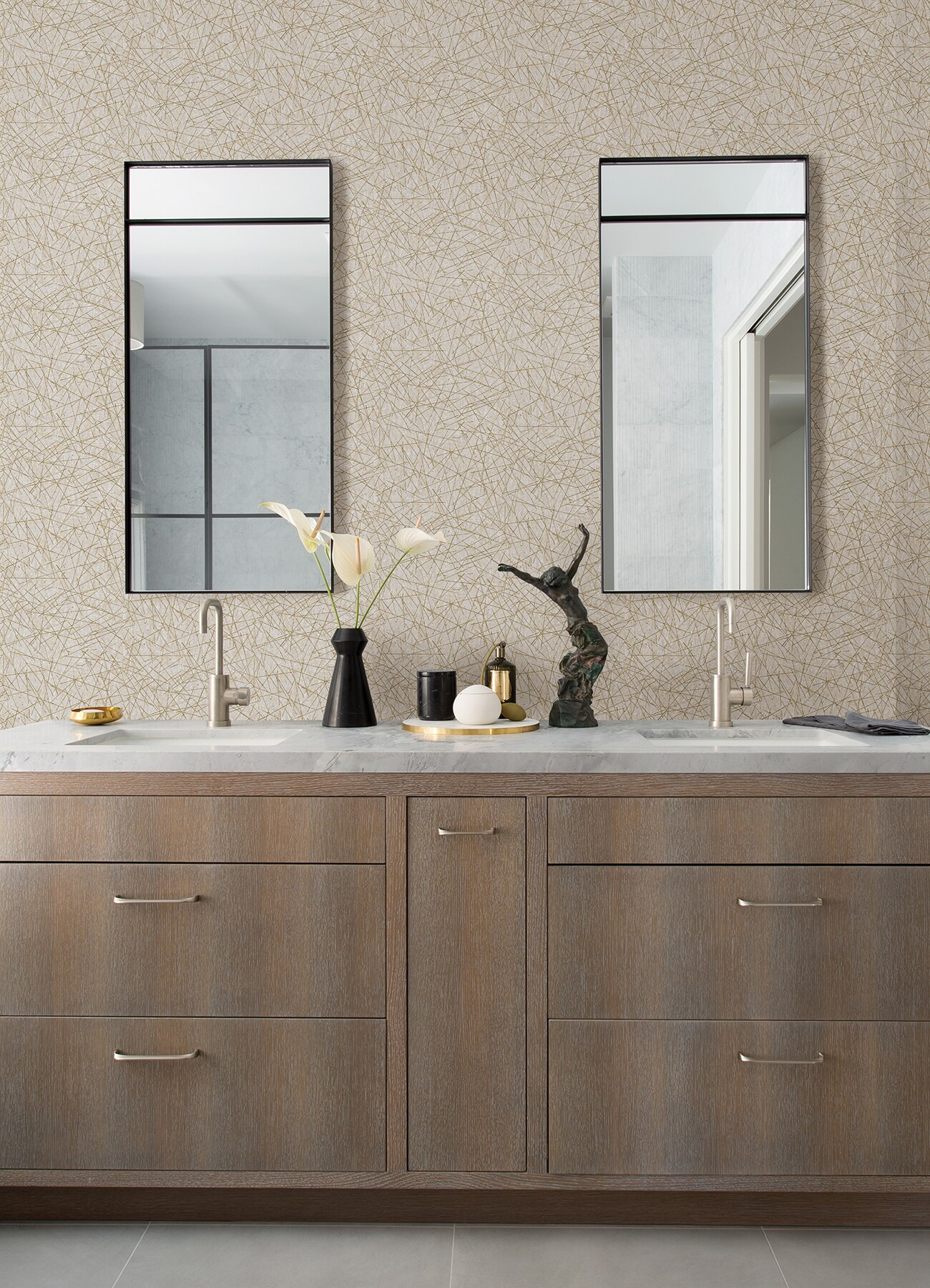 Champagne and White Non-Woven Abstract Wallpaper Roll