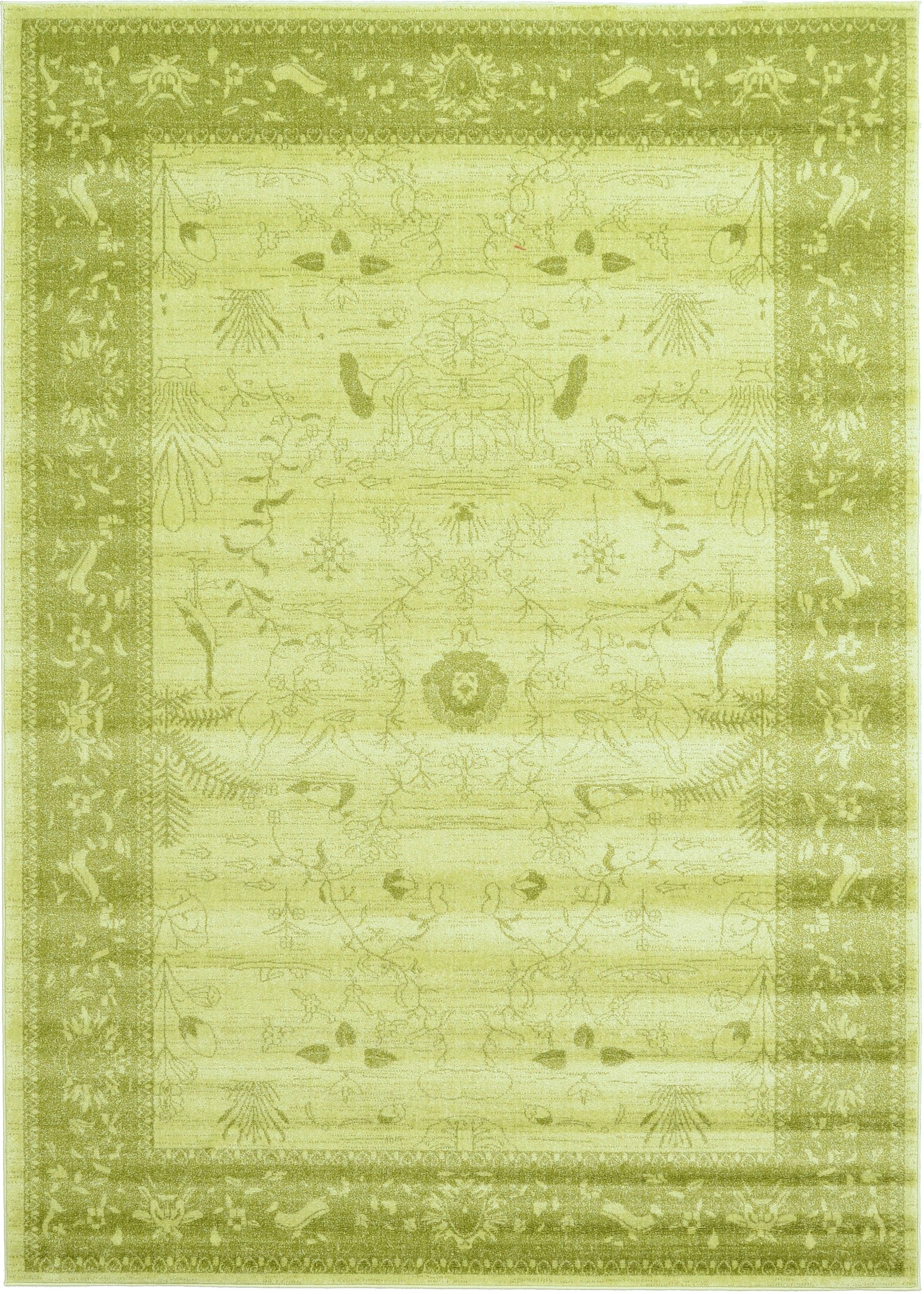 Light Green Floral Synthetic Rectangular Indoor Area Rug