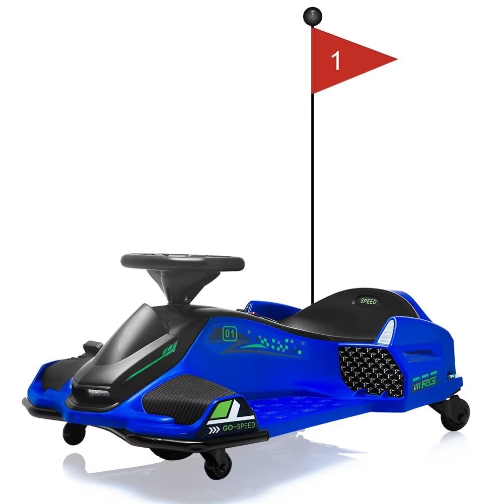 Garvee 24V Kids Drift Car 180W Brushless Motor 7Ah Battery 110LBS Capacity Music LED Lights Low Power Alarm Blue