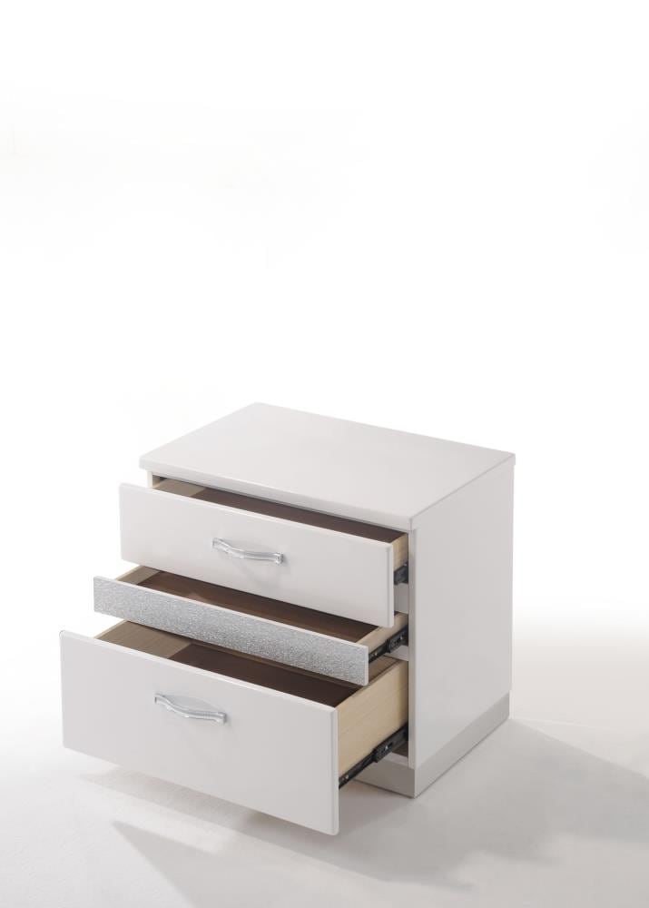White Gloss Wood and Metal 2-Drawer Nightstand
