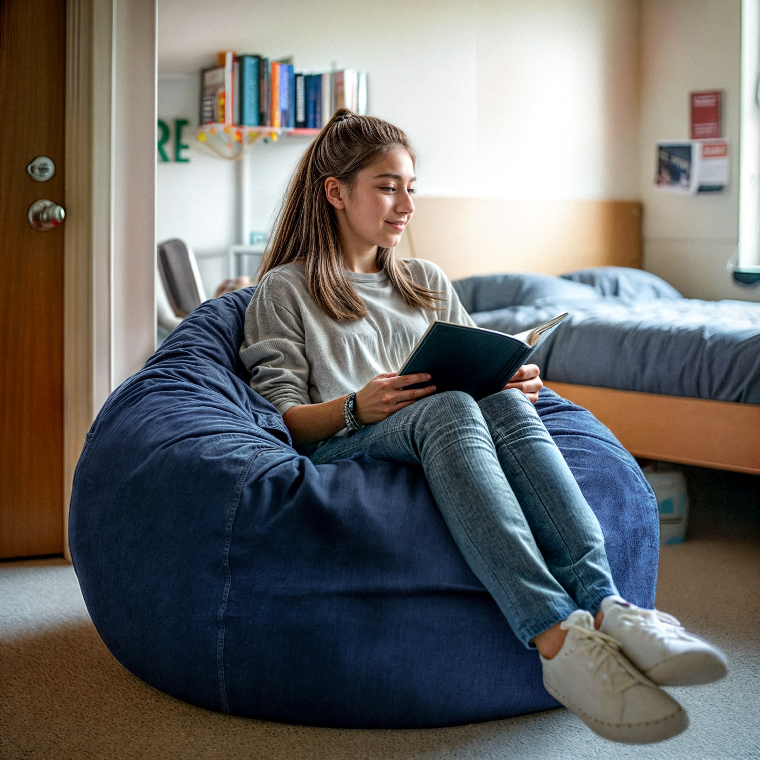 Oversized Denim Bean Bag Chair with Removable Cover