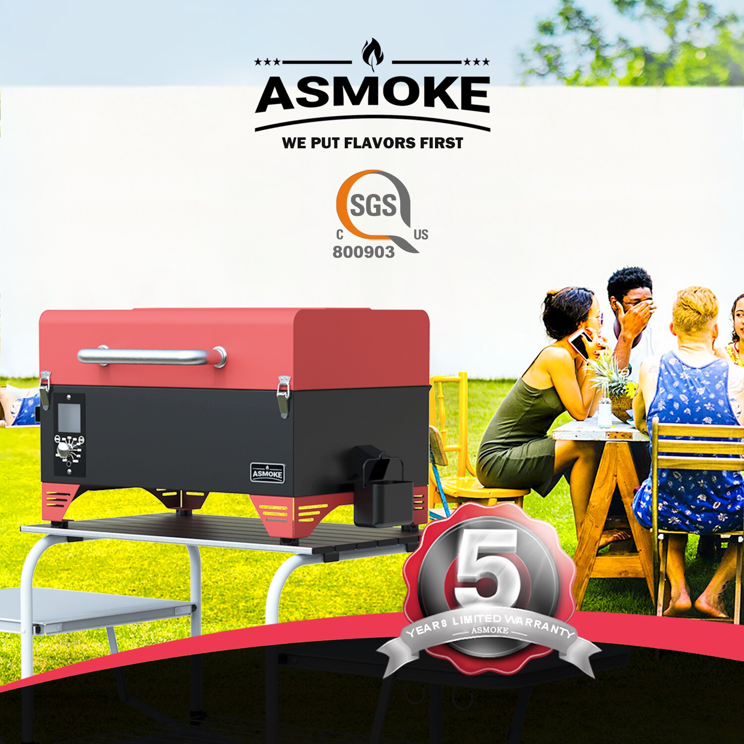 ASMOKE Portable 256 Sq In Wood Pellet Grill & Smoker w/ Starter Kit, Black  