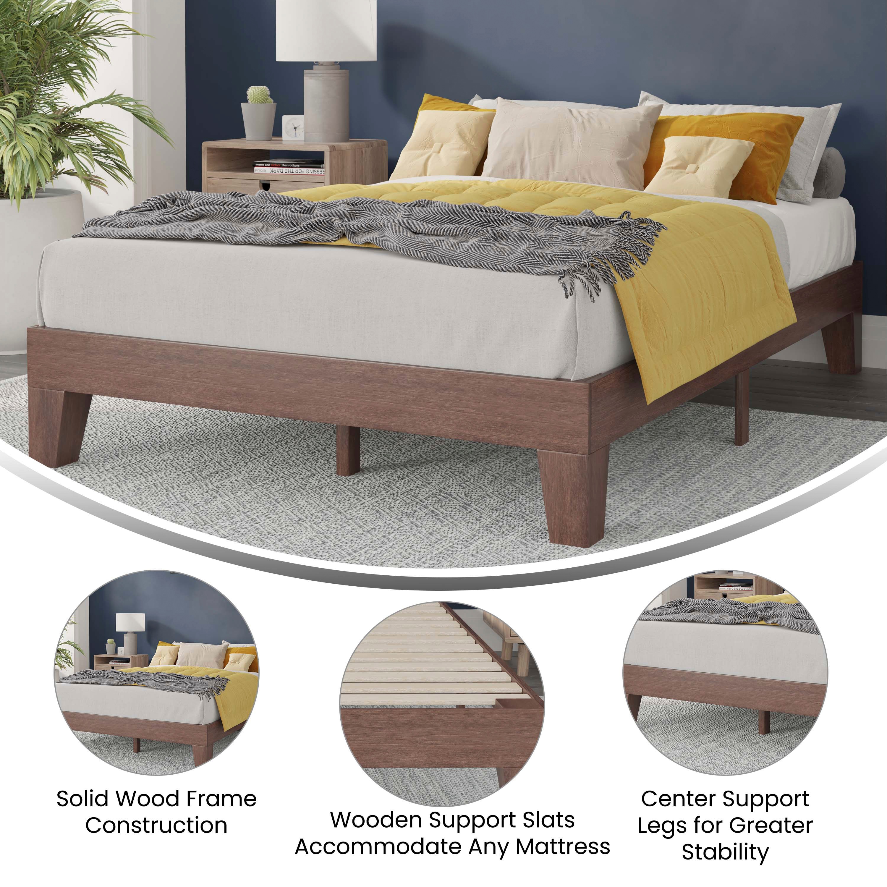 Evelyn Walnut Finish Full Wooden Platform Bed with Slats