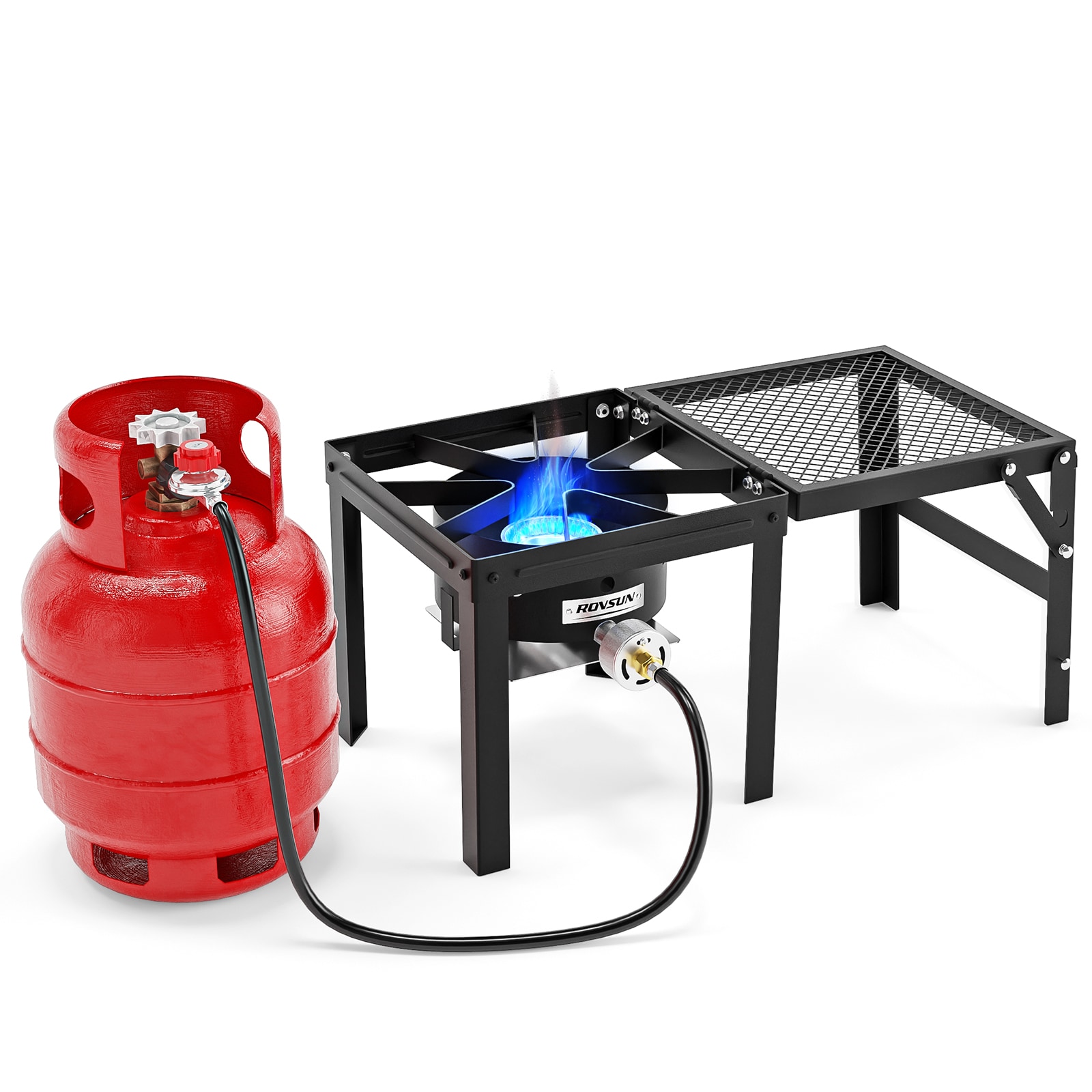 ROVSUN 100000 BTU 1-Burner Propane Stove with Foldable Side Shelf and Regulator for Outdoor Cooking/Camping/Tailgating