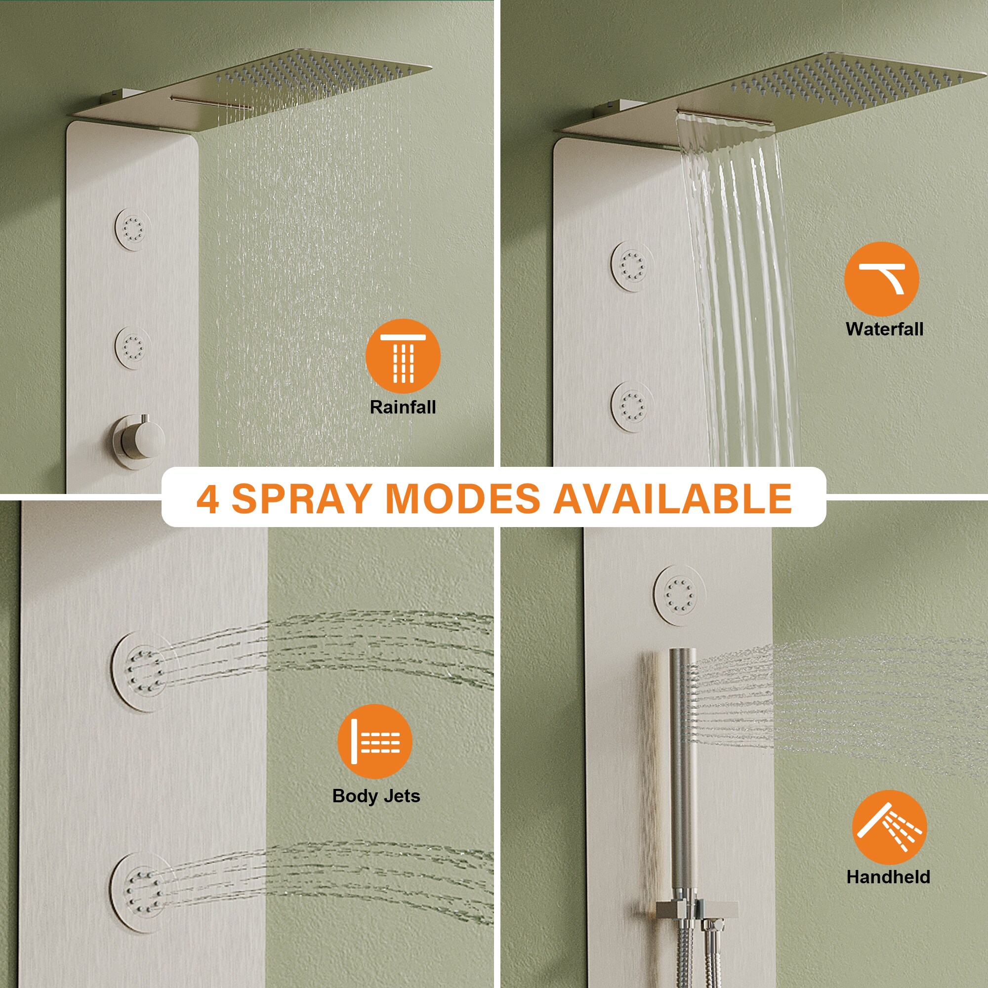 WELLFOR SPA-18037BG Showerhead-Bar-Panels - View #4