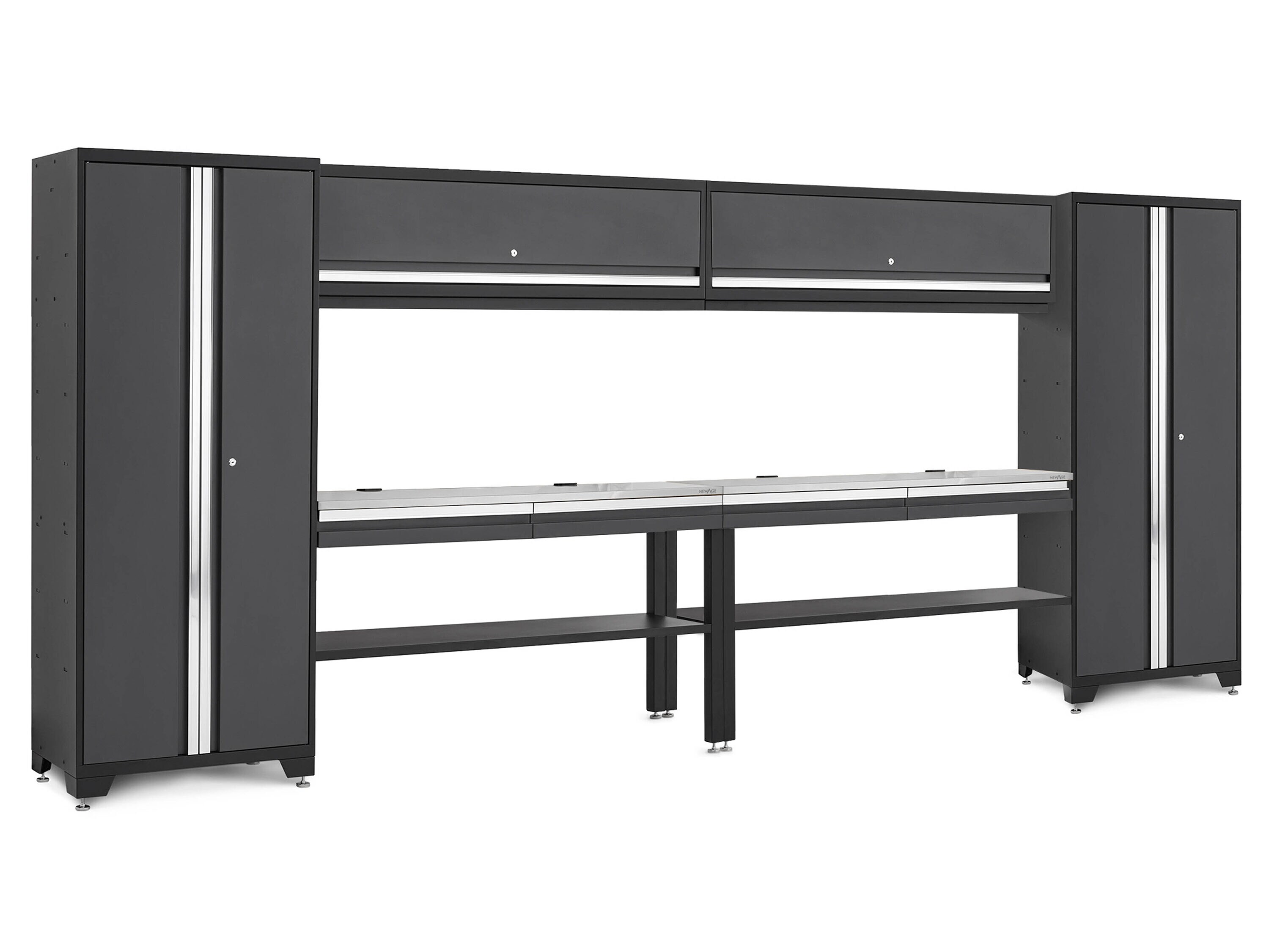 NewAge Products 180-in W x 76.75-in H x 18-in D 4 -Cabinets Steel Charocal Gray Garage Storage System #74505