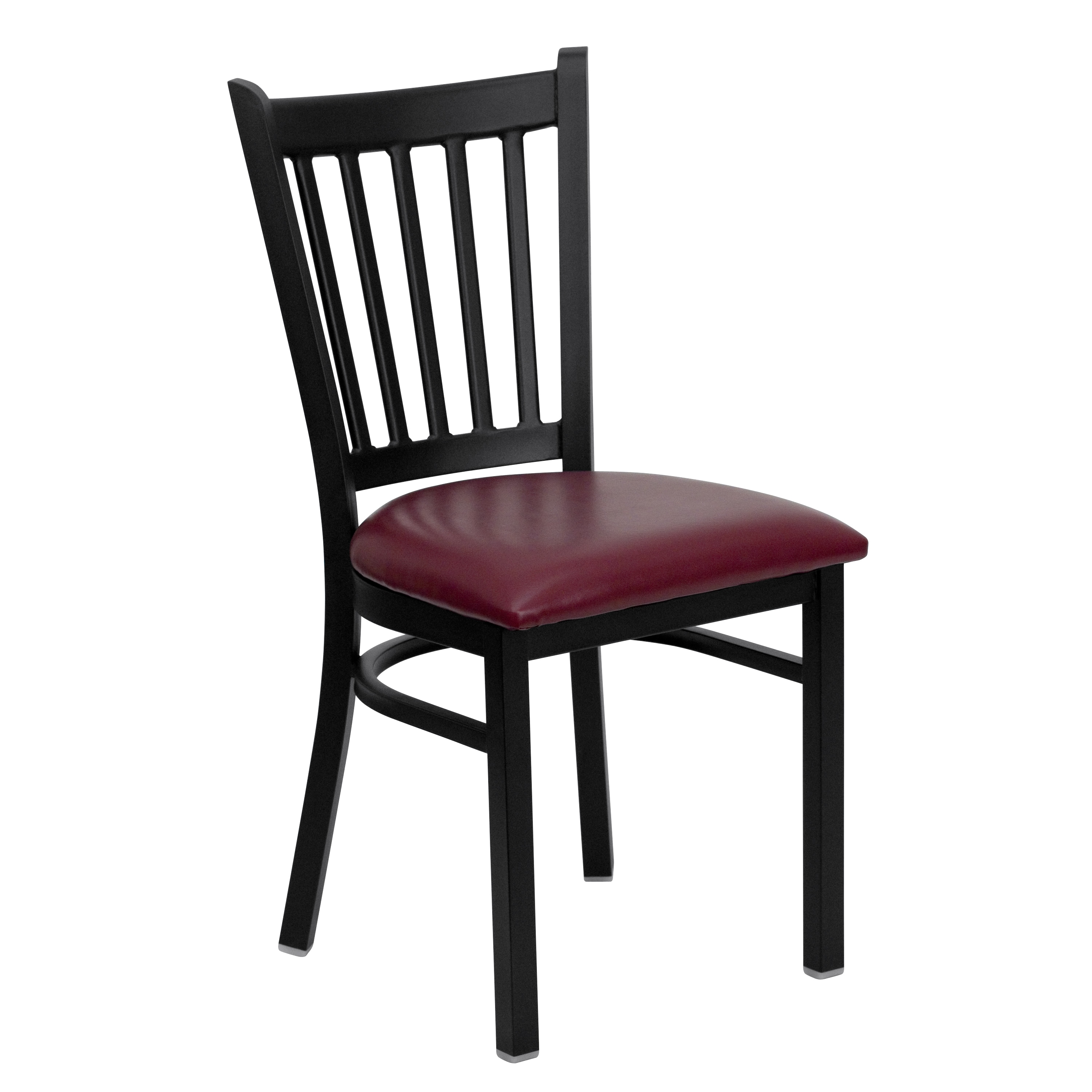 Emma + Oliver - Black Vertical Back Metal Restaurant Chair - Burgundy Vinyl Seat
