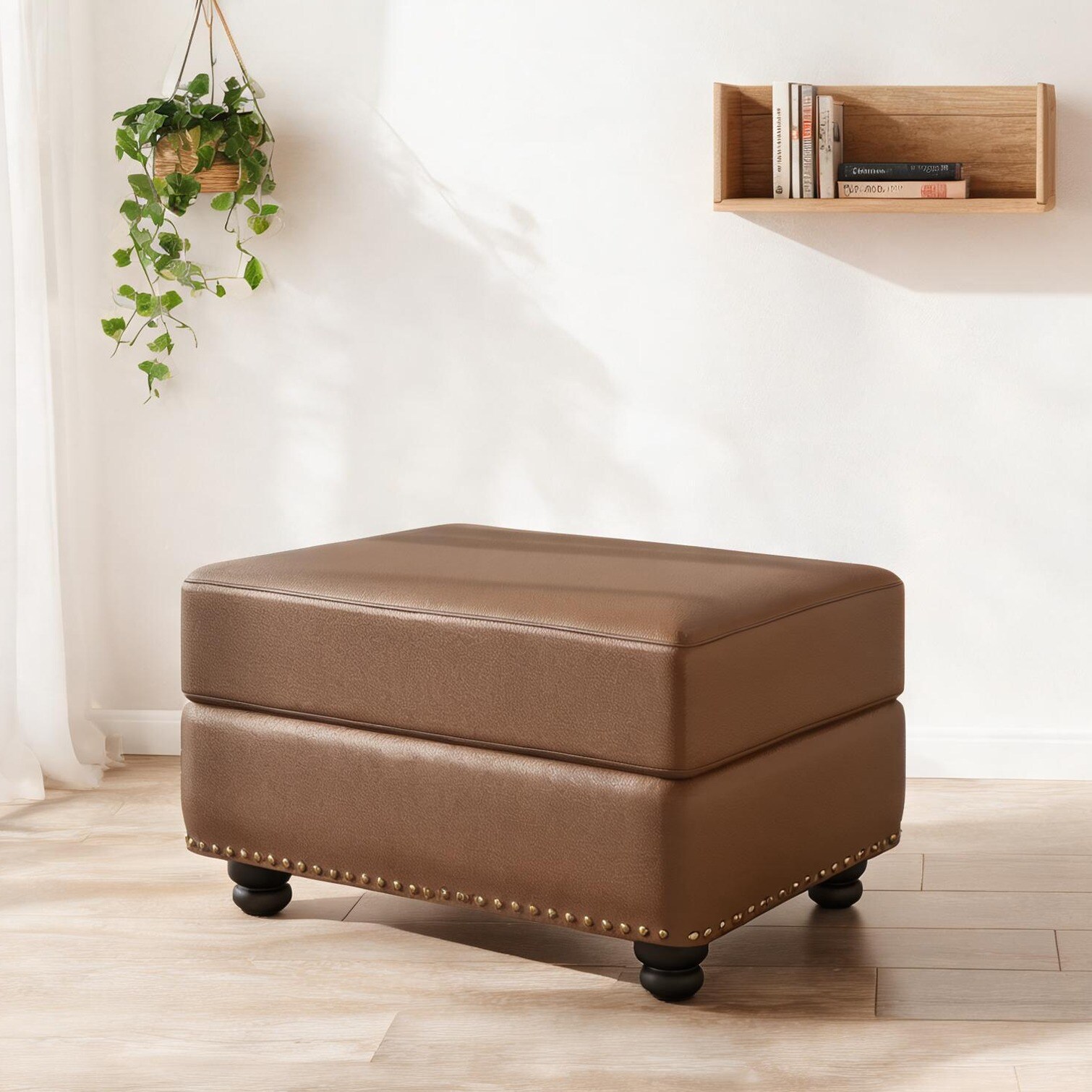 Zeckos Elegant Walnut Finish Turtle Ottoman Foot Stool in the
