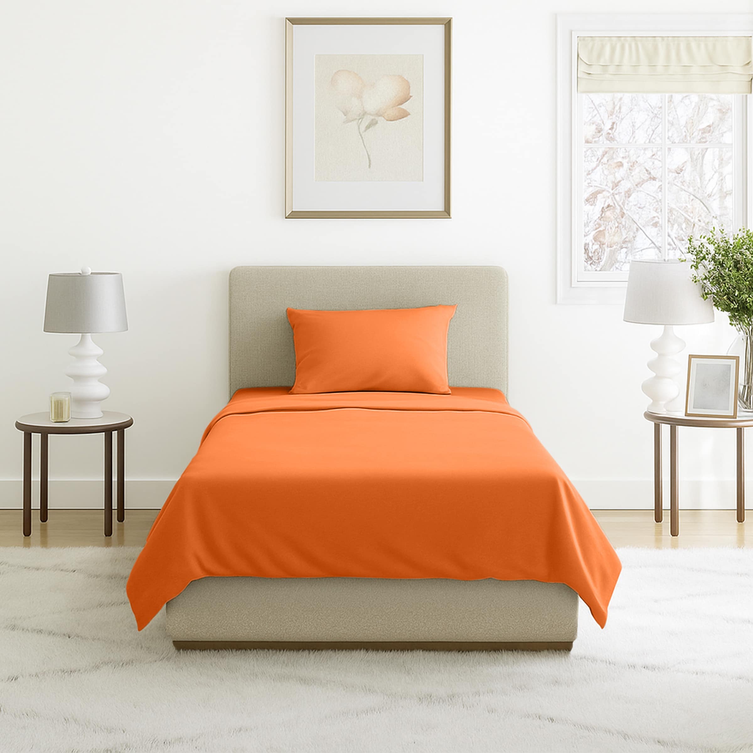 Hastings Home 526312WZC Twin 90 -Thread Count Microfiber Orange 3 -Piece Bed Sheet Set