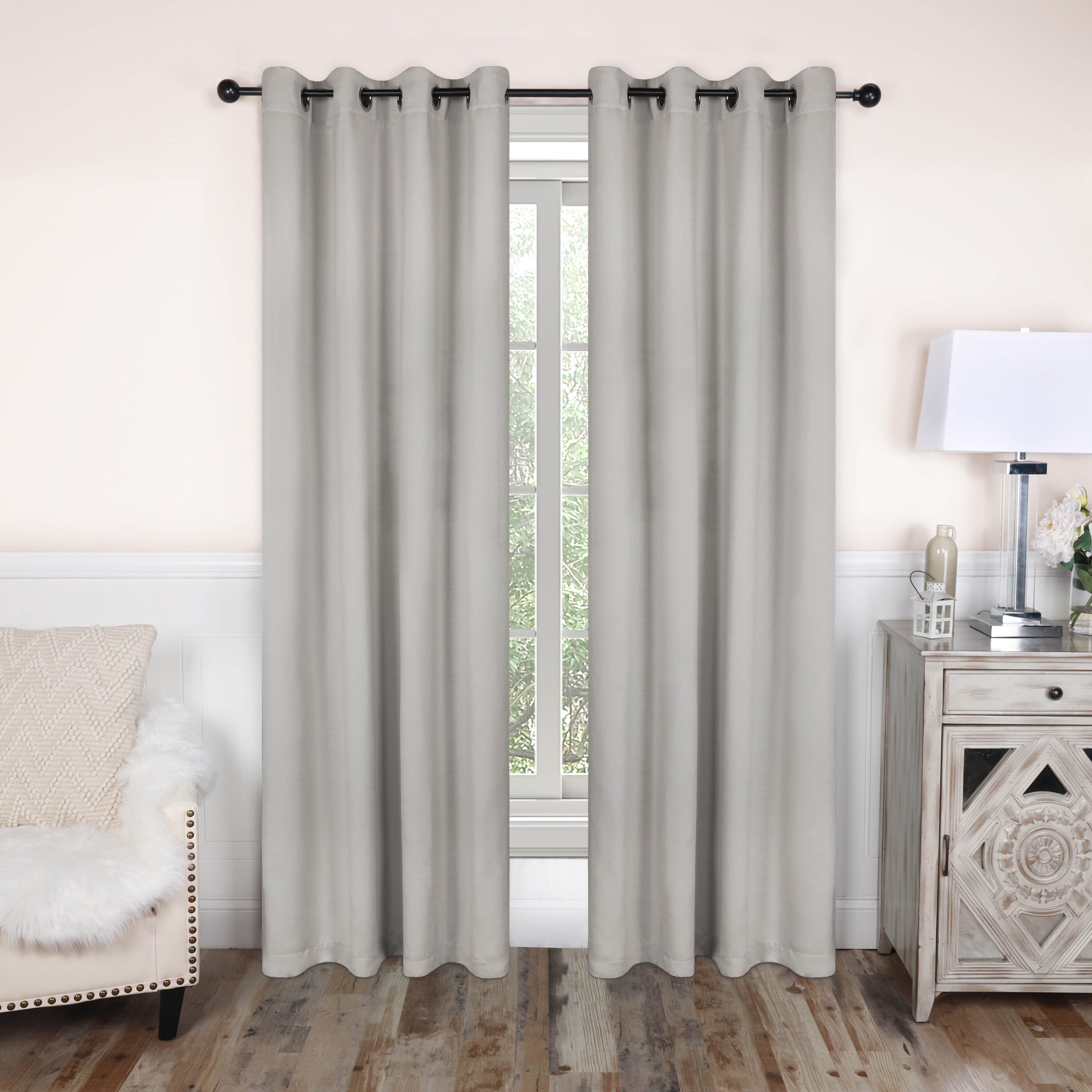 Superior - 84-in Chrome Room darkening Grommet Curtain panel pair