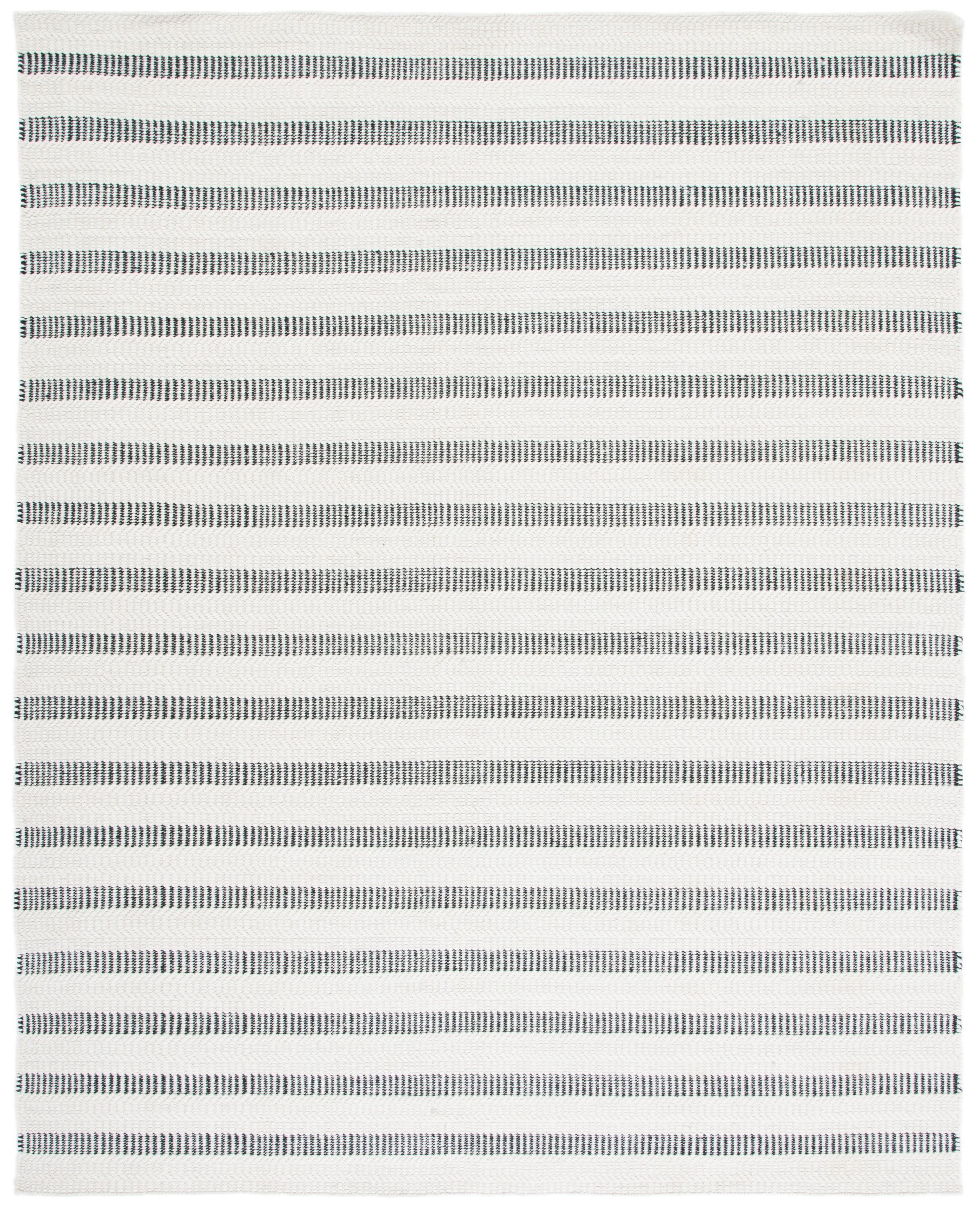 Black and Ivory Striped Wool 9' x 12' Handmade Rug