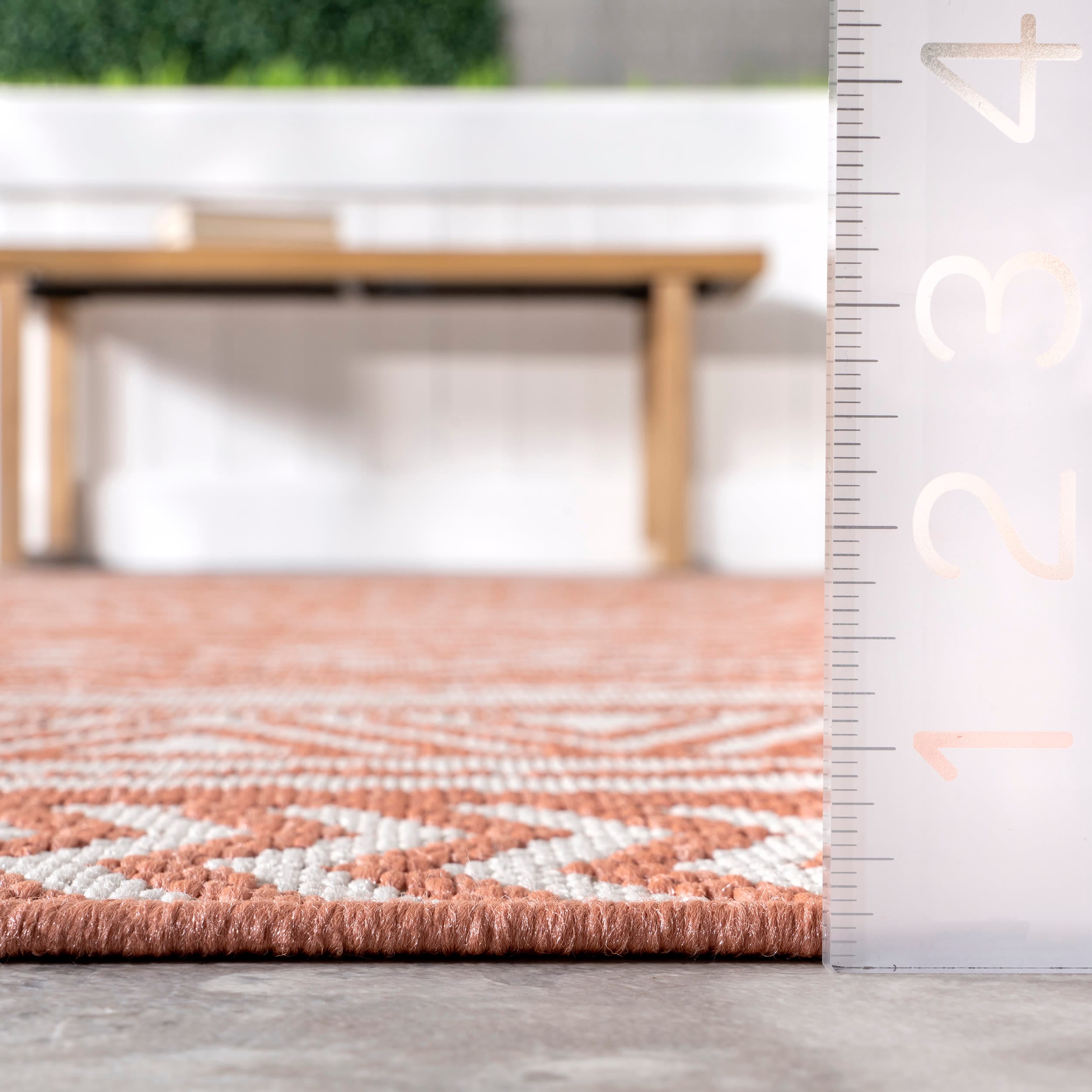 Coral and White Synthetic Rectangular Indoor/Outdoor Area Rug