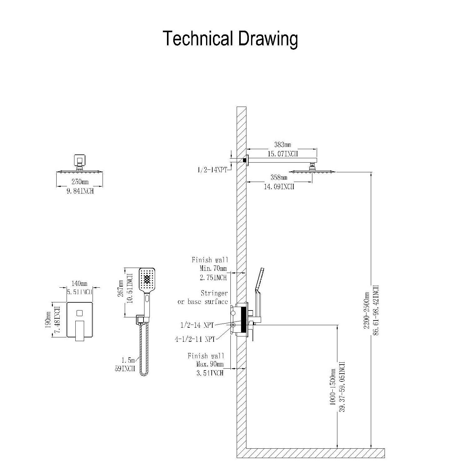 Maincraft HHK102CH Showerhead-Bar-Panels - View #6