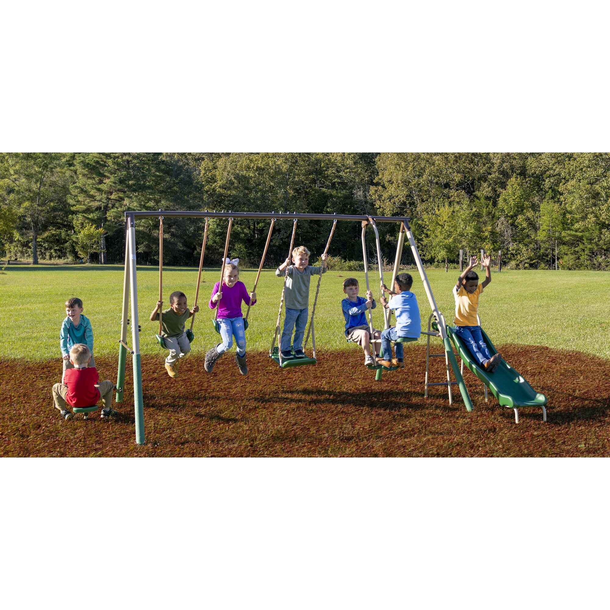 XDP Recreation Residential 3-Swings Metal Playset With Slide In The ...