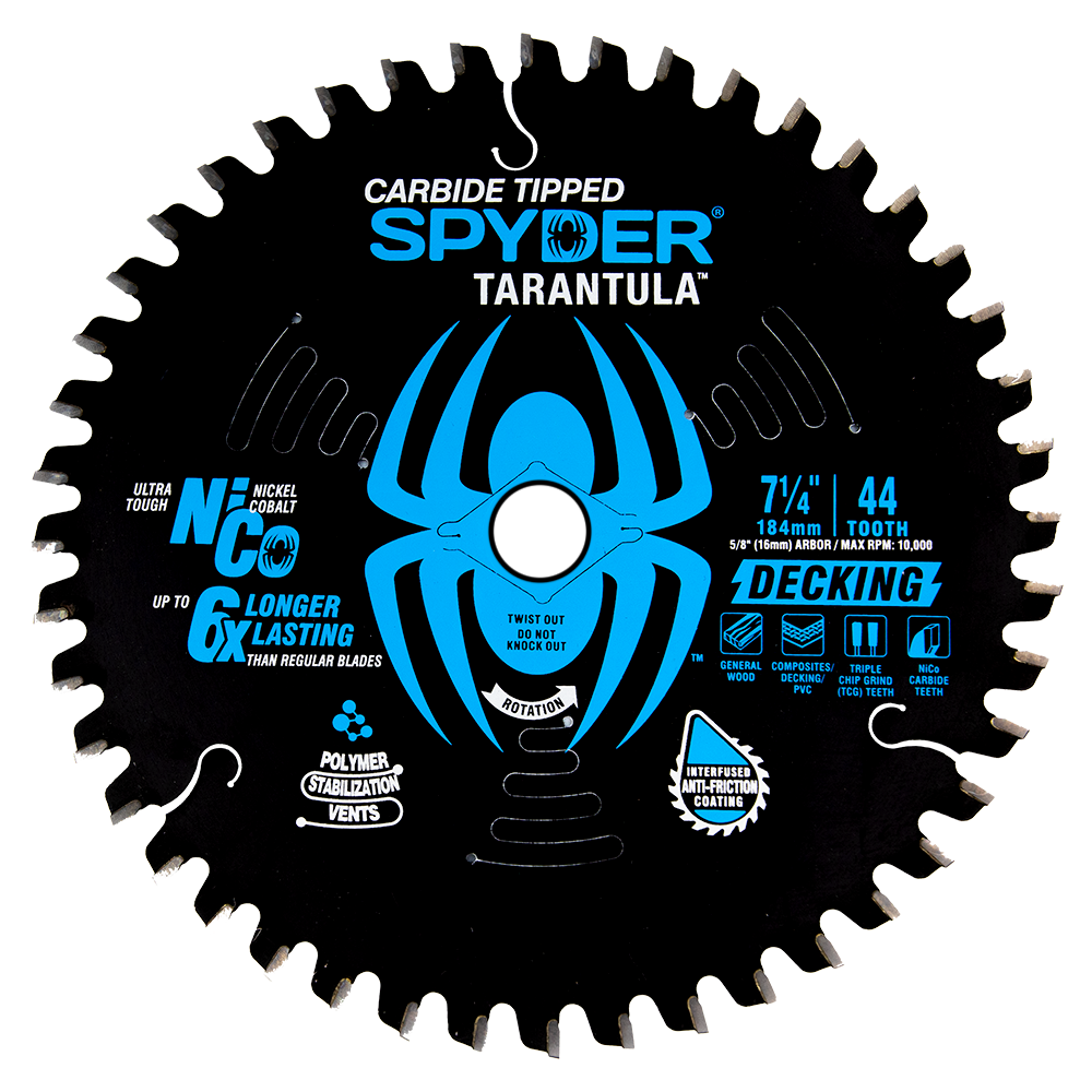 Spyder 13019 Decking 7-1/4-in 44 -Tooth Tungsten carbide-tipped steel Circular saw blade Individual