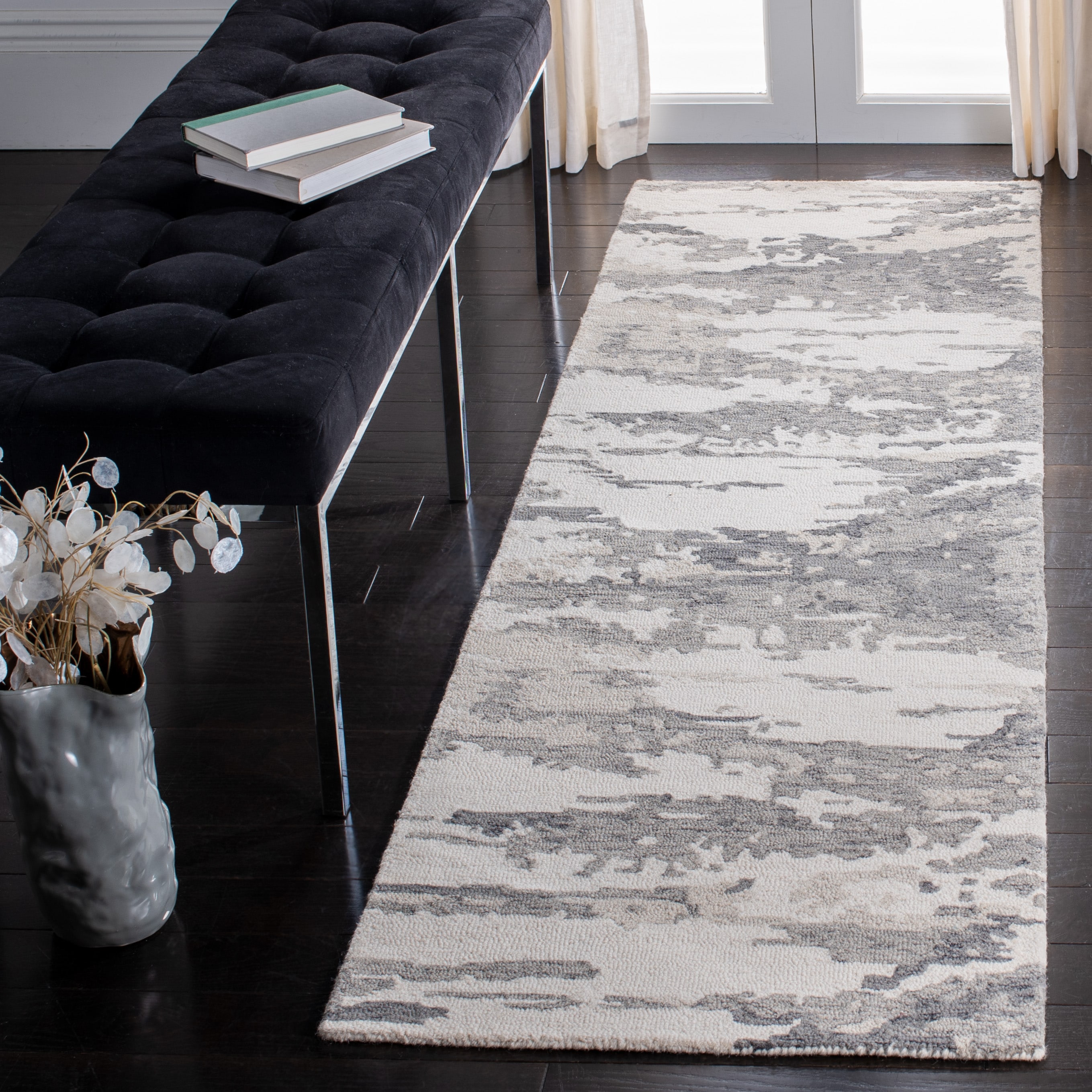  Abstract 465 Charcoal/Ivory Contemporary 2ft-3in x 8ft Runner Rug