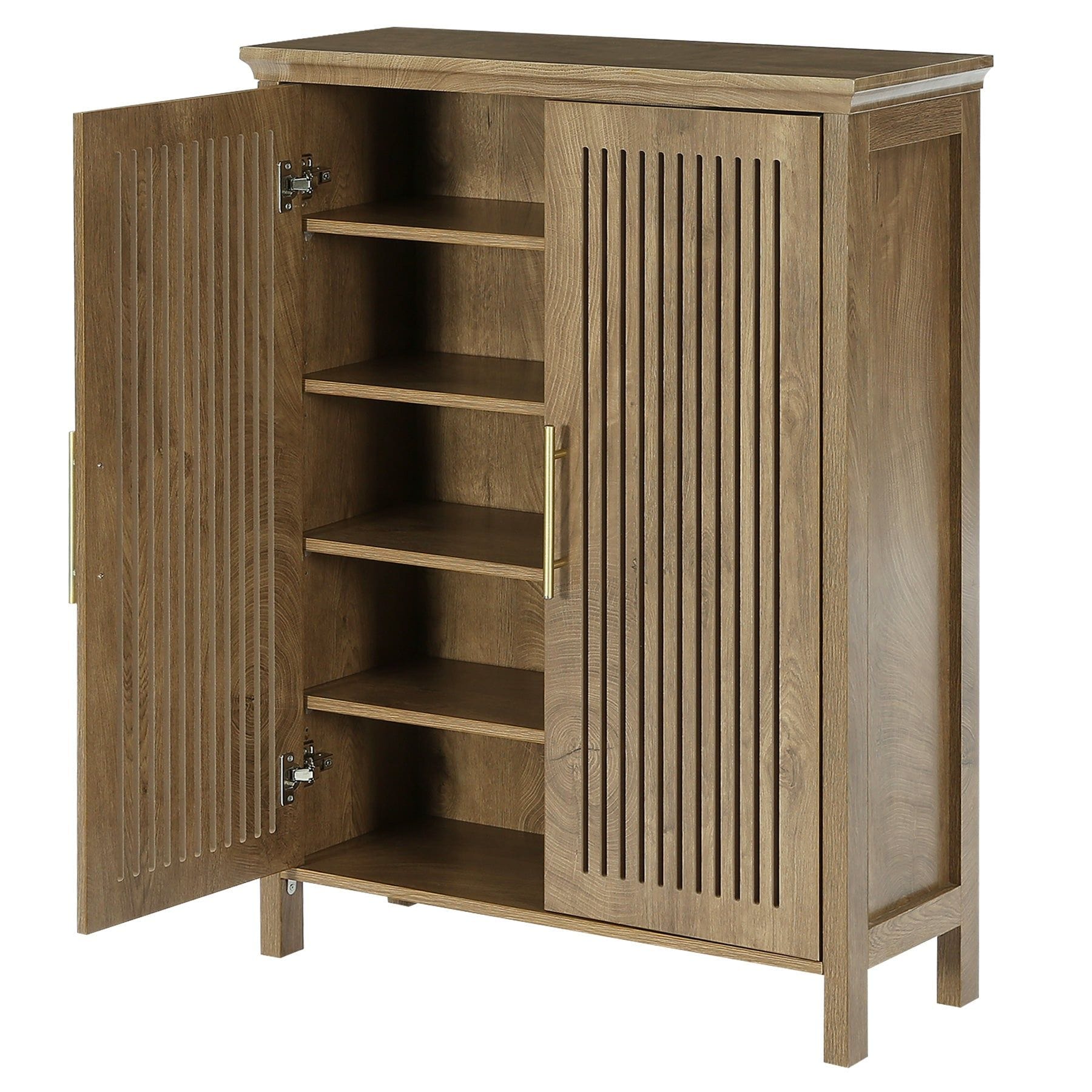 Slickblue 43.3 in H 5-Tier Approx 20 Pairs Brown Engineered Wood Entryway Shoe Storage Cabinet with Doors for Hallway Narrow Space Entry Closet Shoe Organizer